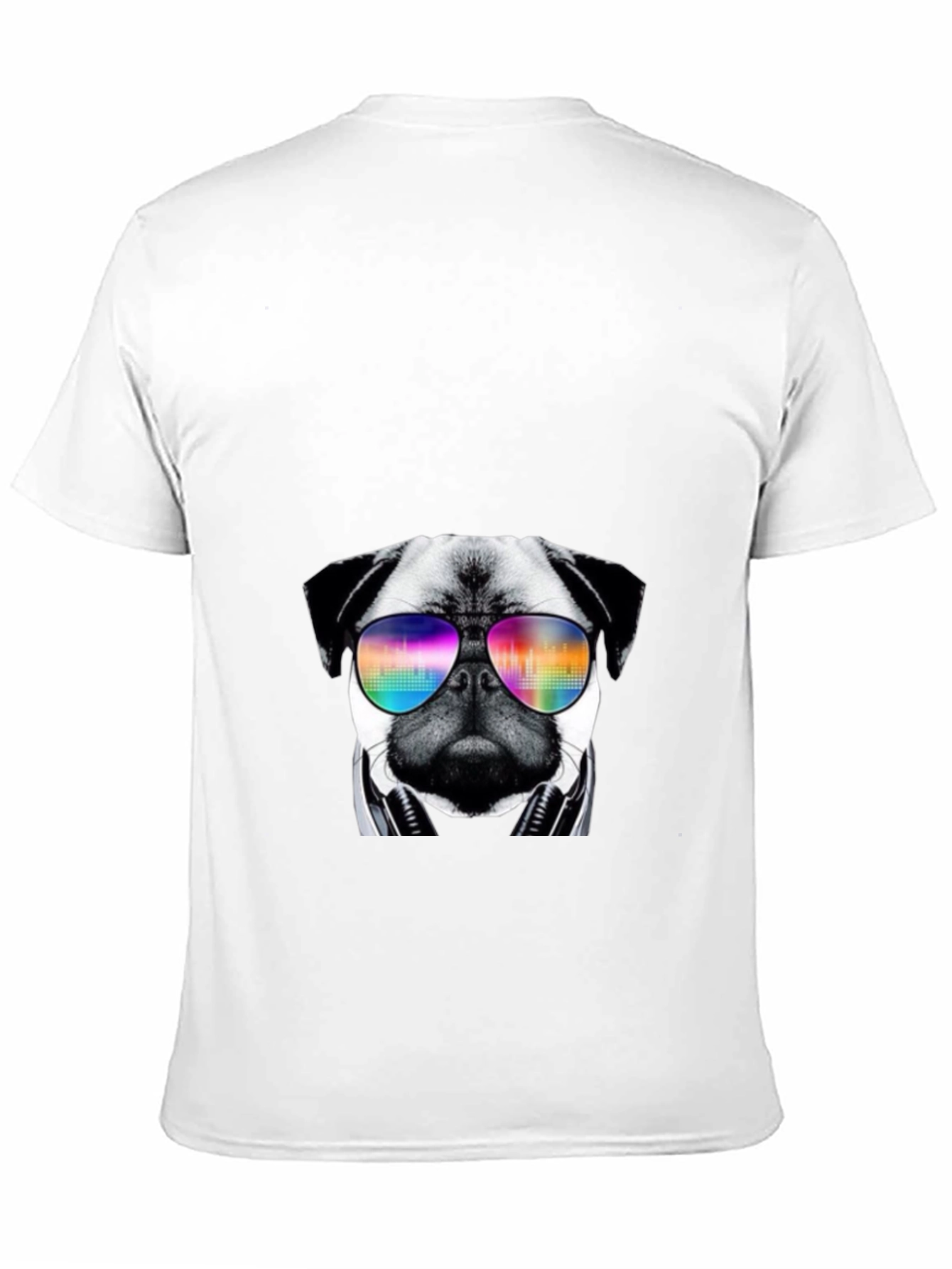 Black Cool Pug T-Shirt with Headphones and Sunglasses view 11