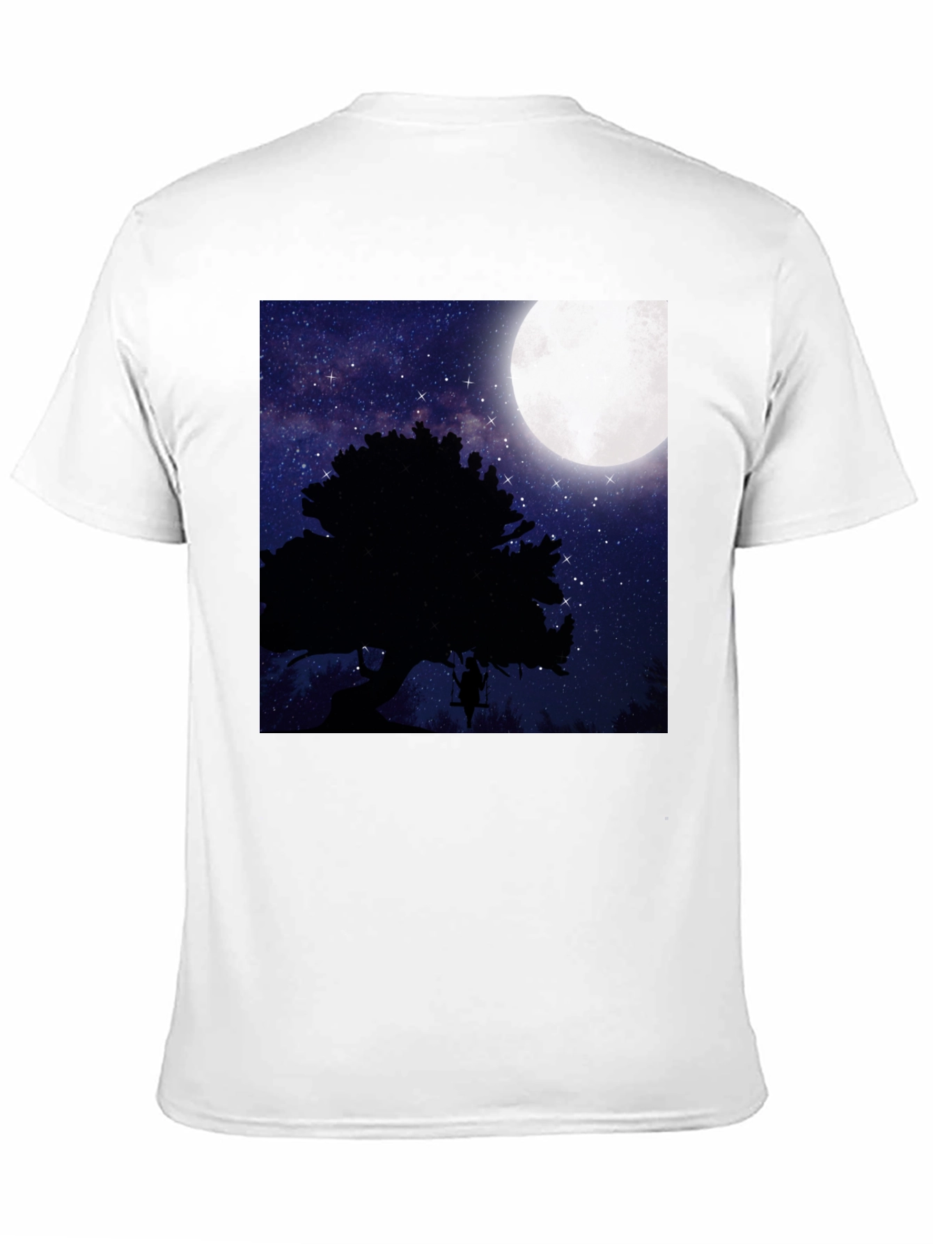 Black Moonlit Swing T-Shirt - Night Sky Tree Silhouette view 11