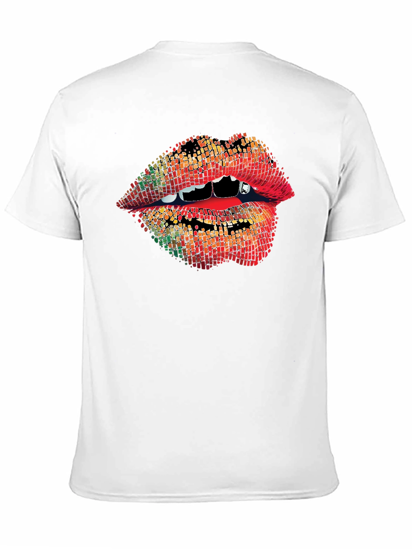 Black Vampire Lips Graphic Tee - Unique Pixelated Mouth Design view 11