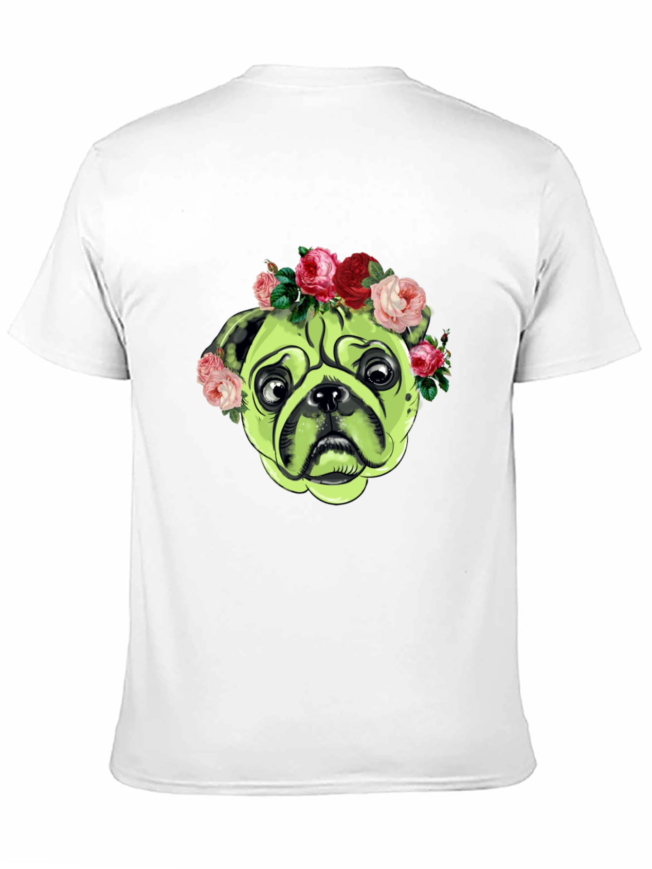 Black Pug with Floral Crown Graphic T-Shirt view 11