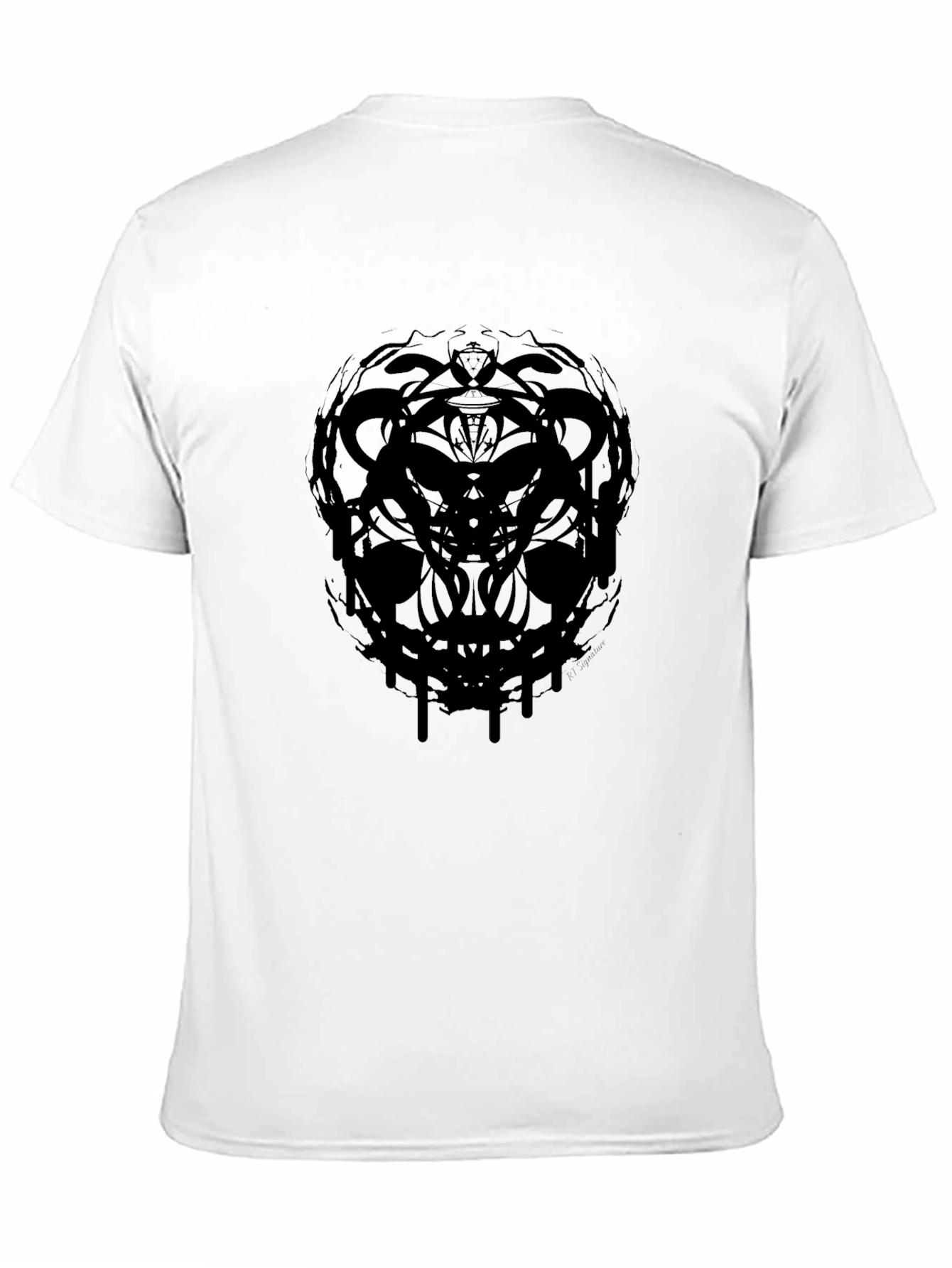 Black Men's Black Graphic Tee - Abstract Skull Design view 11