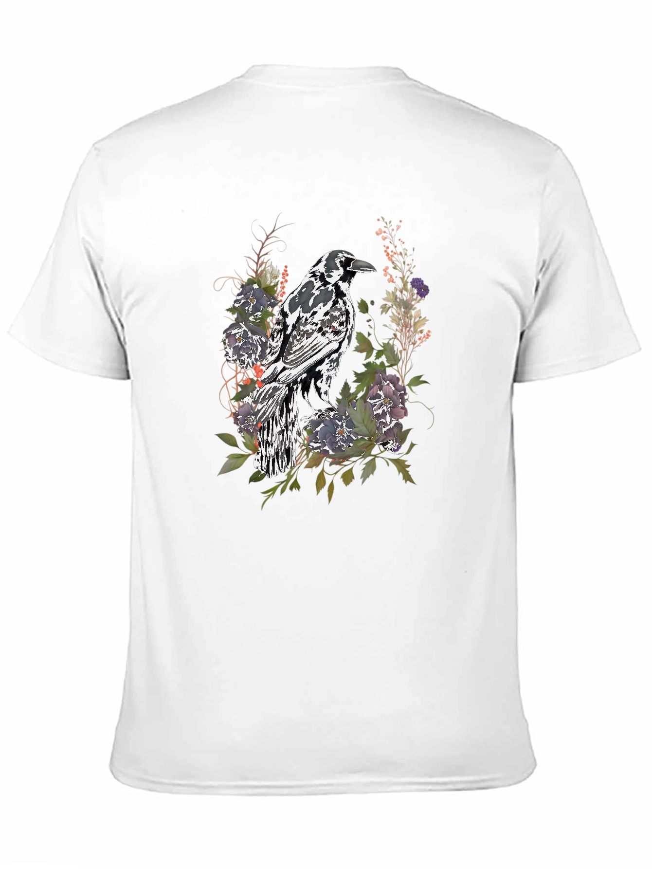 Black Raven & Floral Graphic Tee - Stylish Men's Black T-Shirt view 11