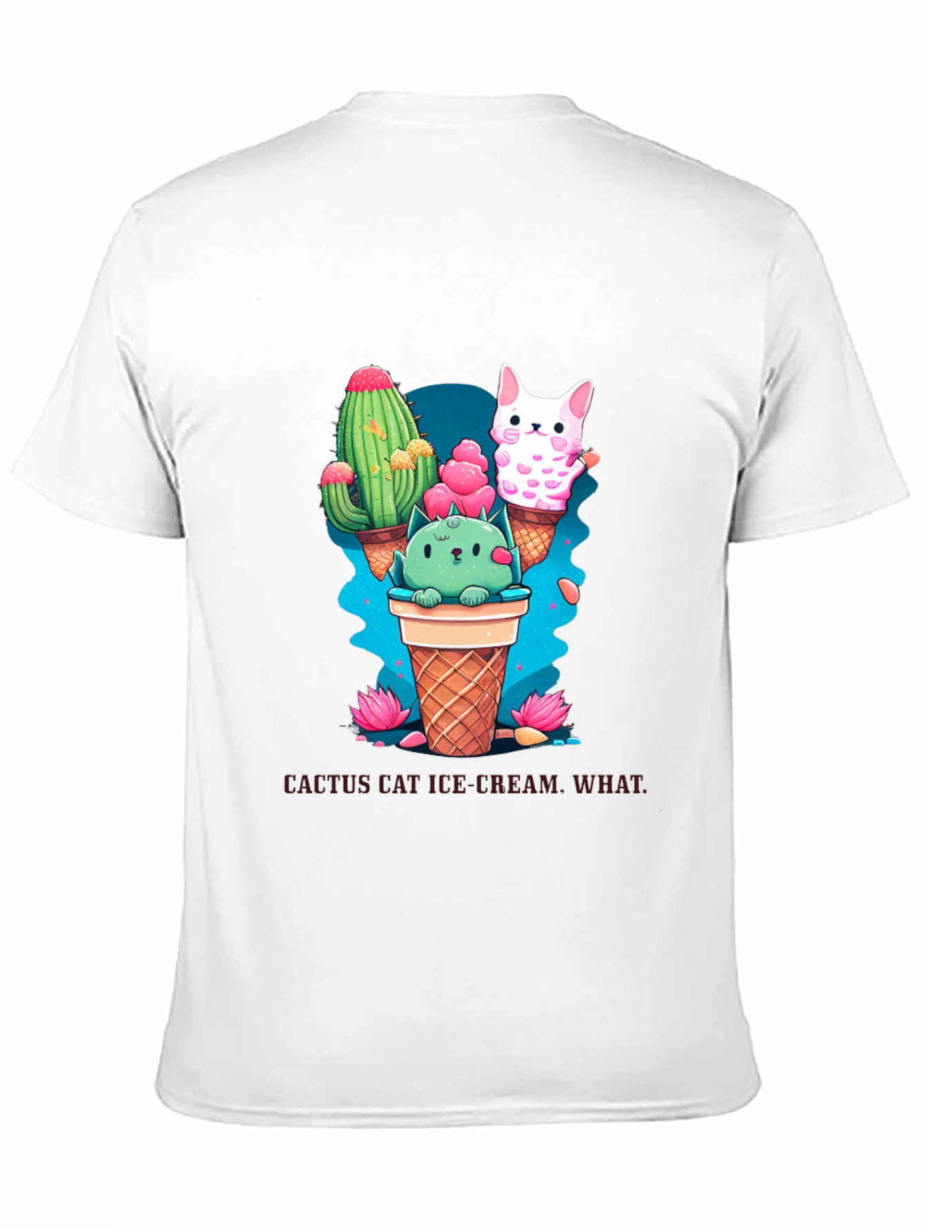Black Cactus Cat Ice Cream Black T-Shirt view 11