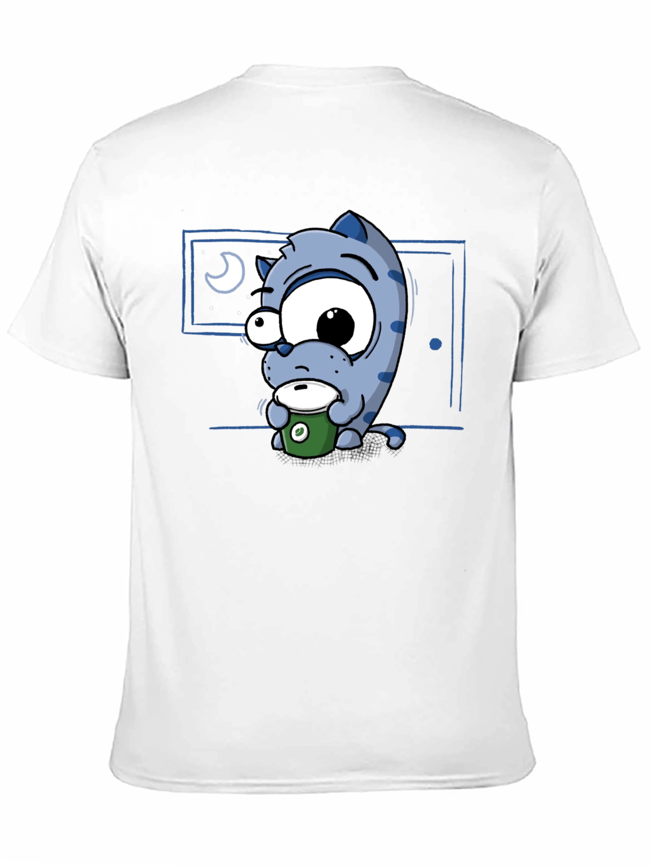 Black Cartoon Cat Coffee Lover T-Shirt - Black view 11