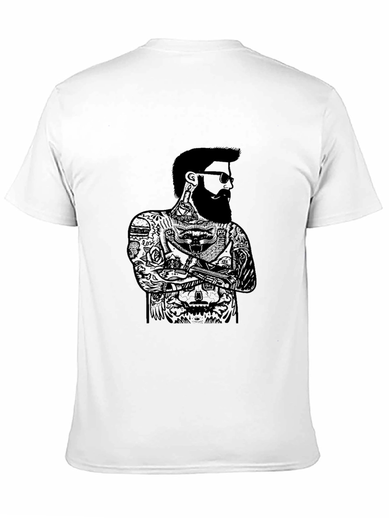 Black Black Graphic Tee - Bearded Man Tattoo Design view 11