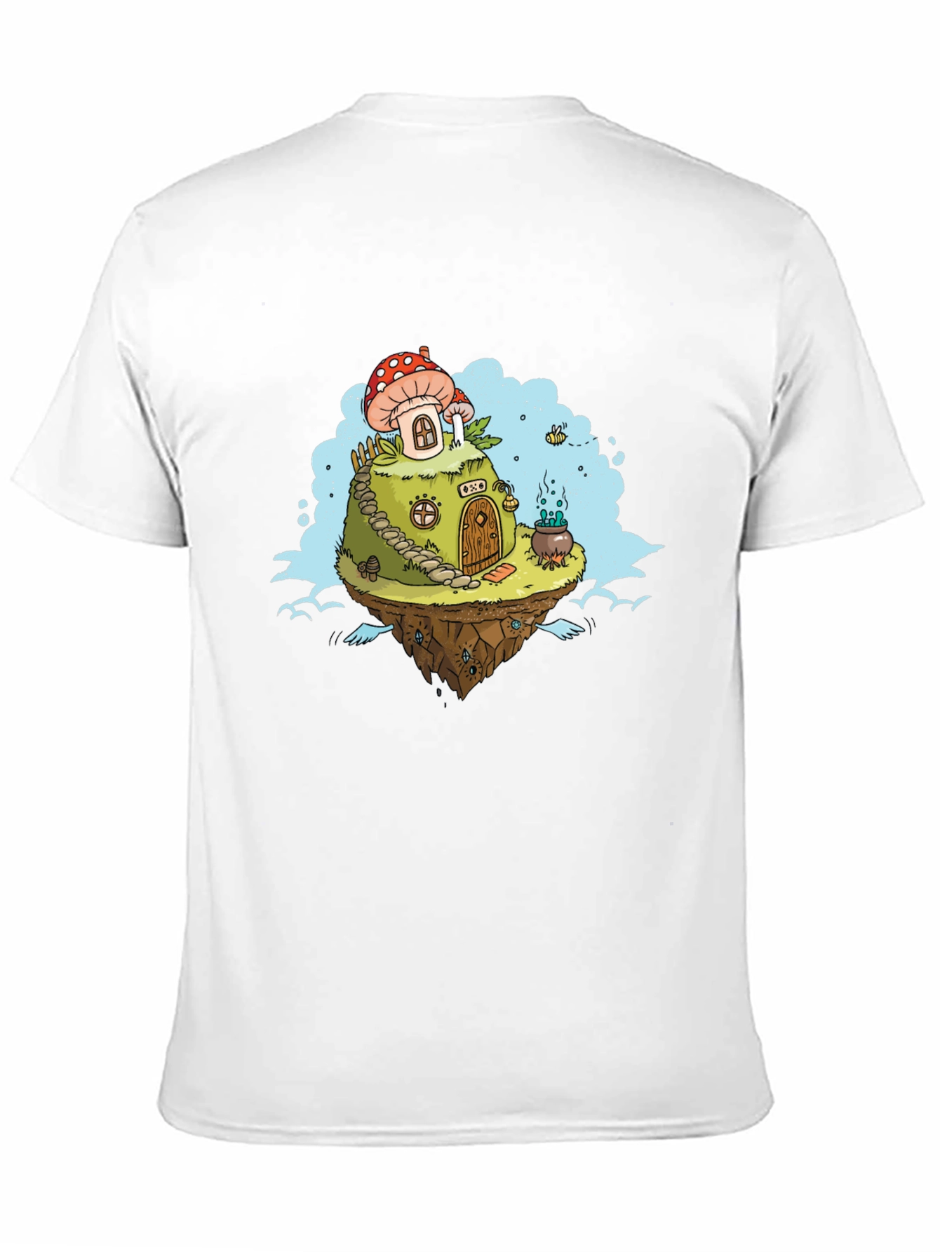 Black Mushroom House Island Graphic Tee - Whimsical Fantasy Design view 11