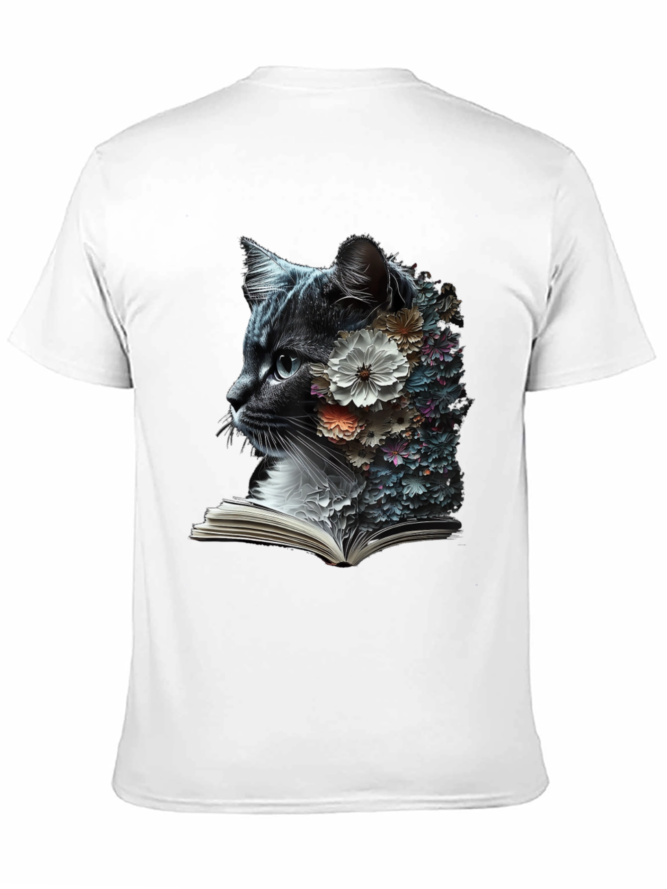 Black Floral Cat Reader Graphic T-Shirt view 11