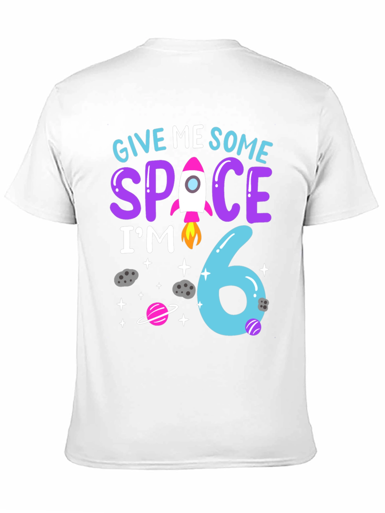 Black Give Me Some Space, I'm 6 Birthday T-Shirt view 11