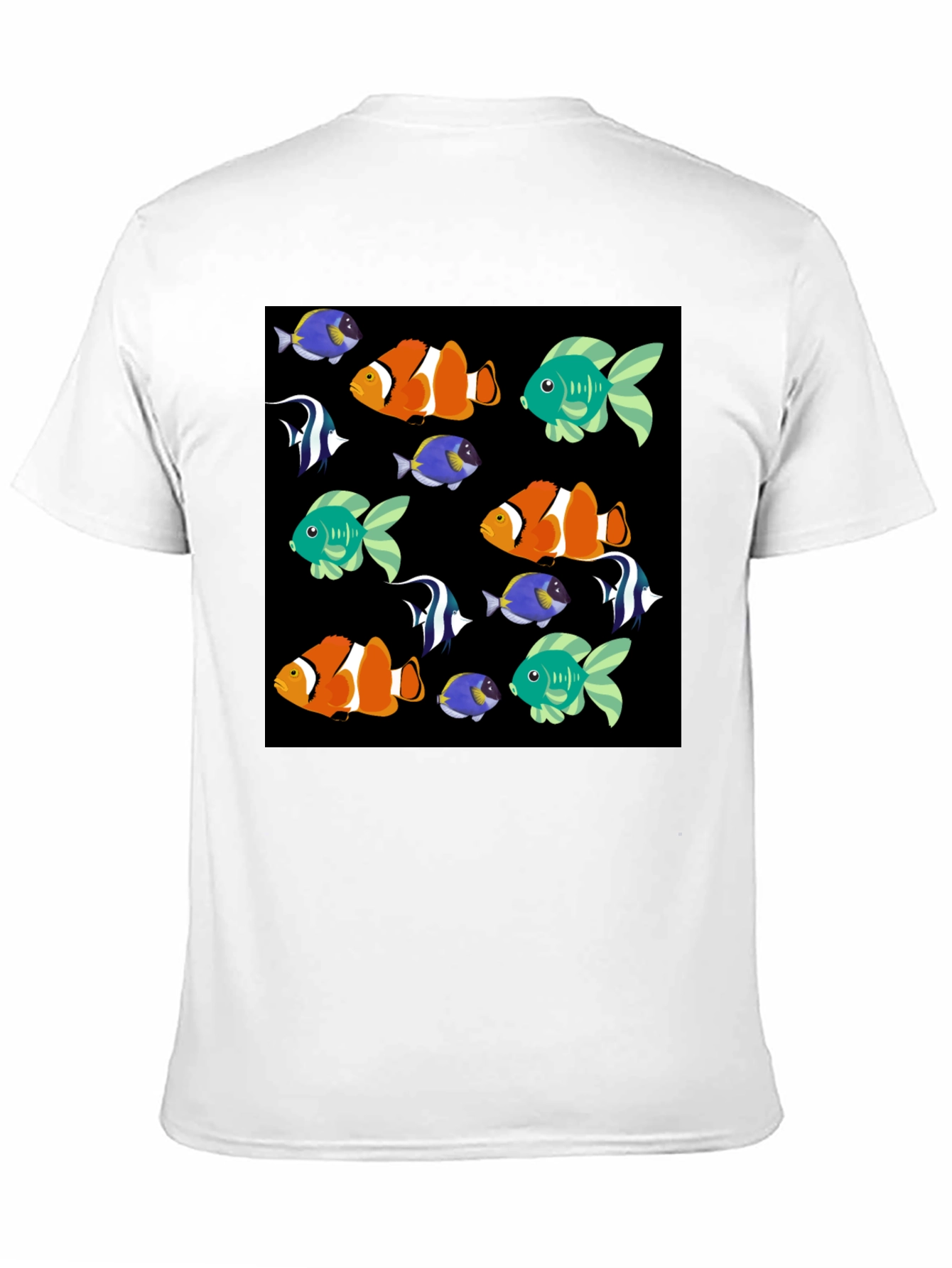 Black Fun Fish Pattern Black T-Shirt view 11