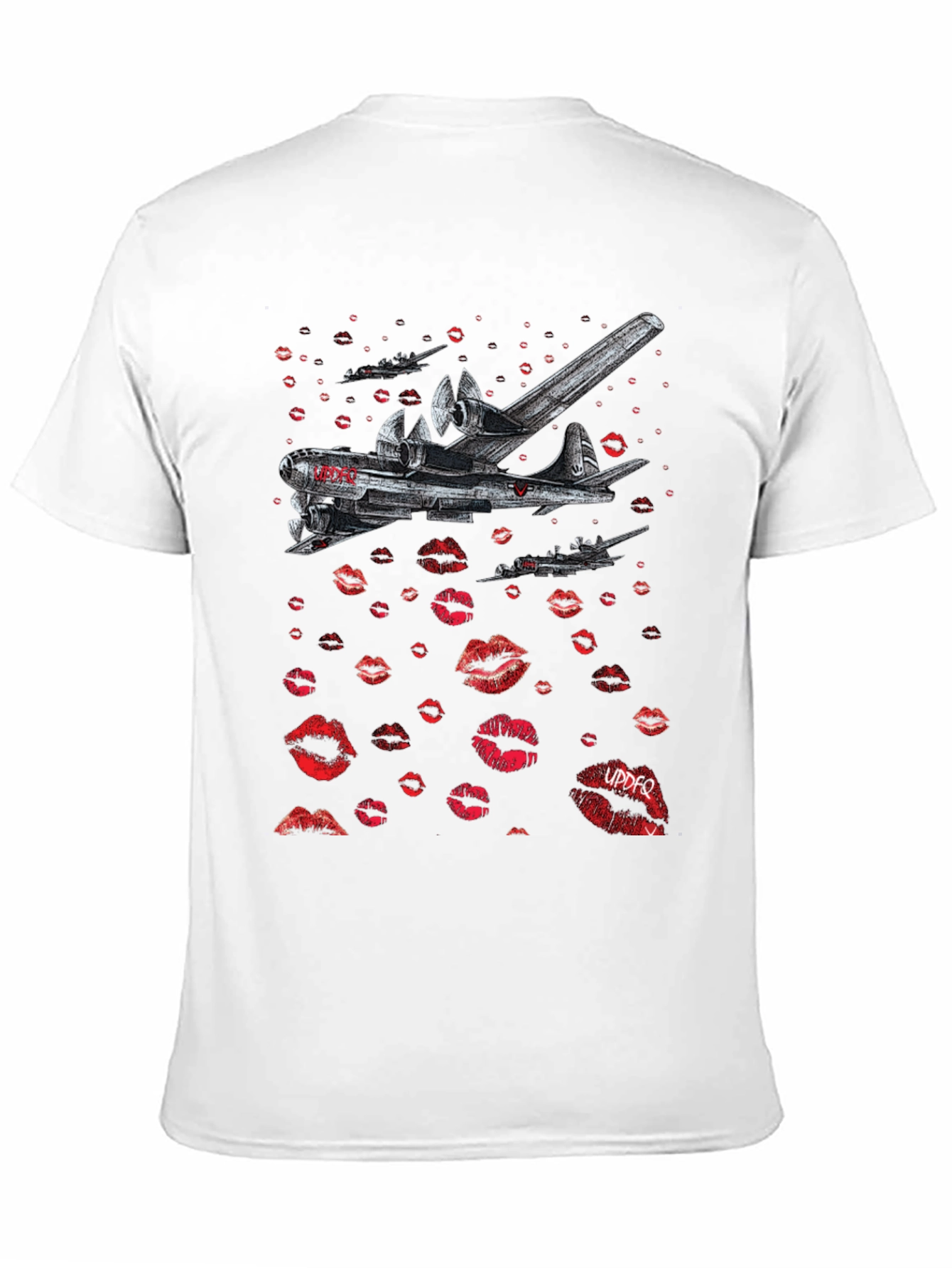 Black Bomber Plane Lips Print Graphic Tee - Unique Design view 11