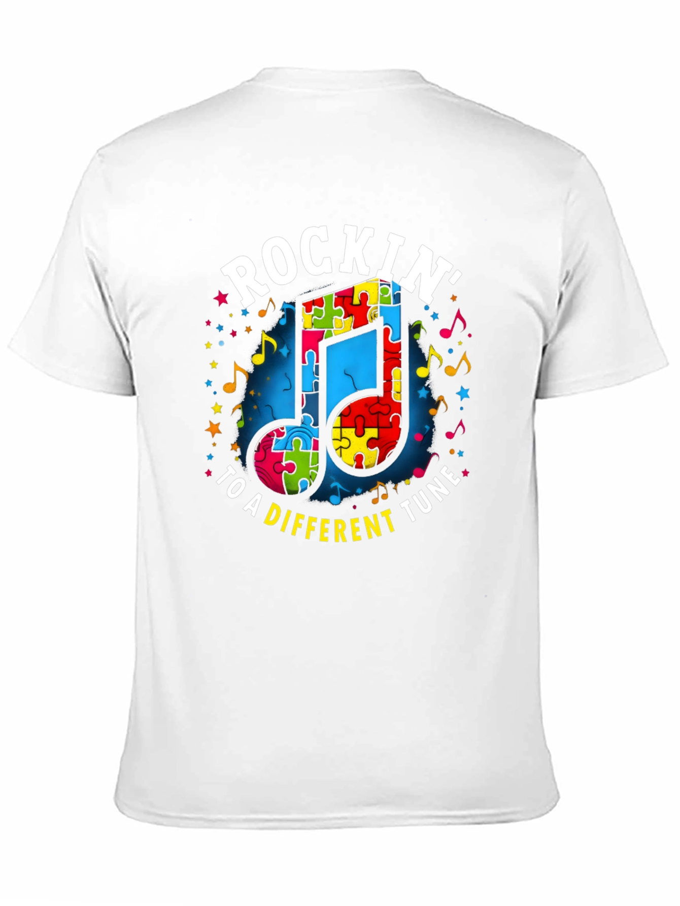 Black Autism Awareness Puzzle Piece Music Note T-Shirt view 11