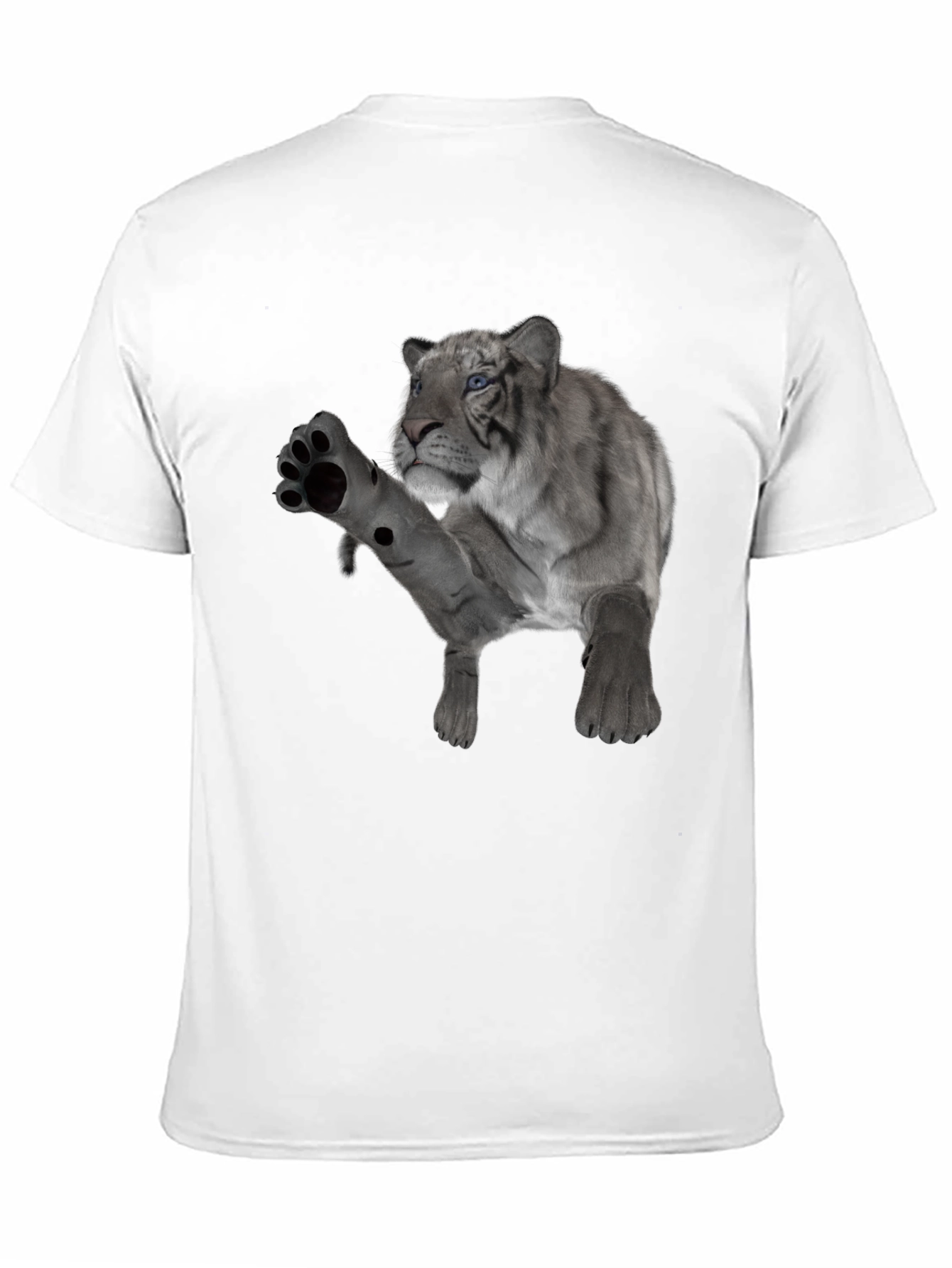 Black Men's Black T-Shirt with White Tiger Graphic view 11