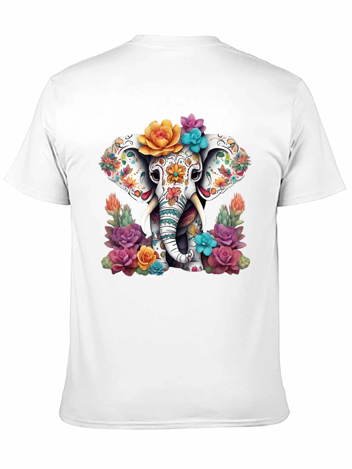 Black Floral Sugar Skull Elephant Graphic Tee view 11