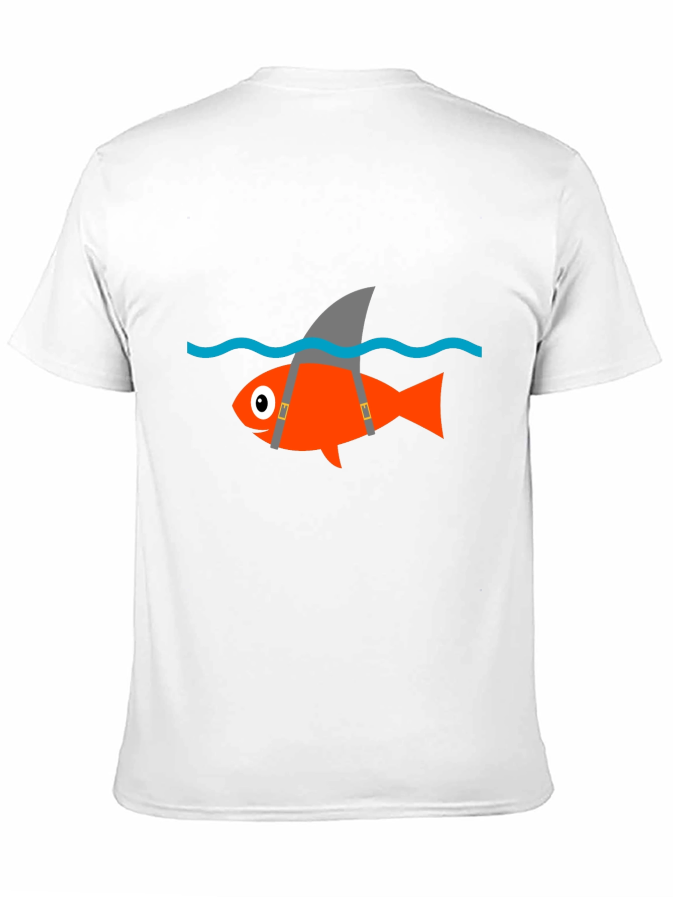 Black Funny Fish Shark Fin T-Shirt - Black Cotton Tee view 11