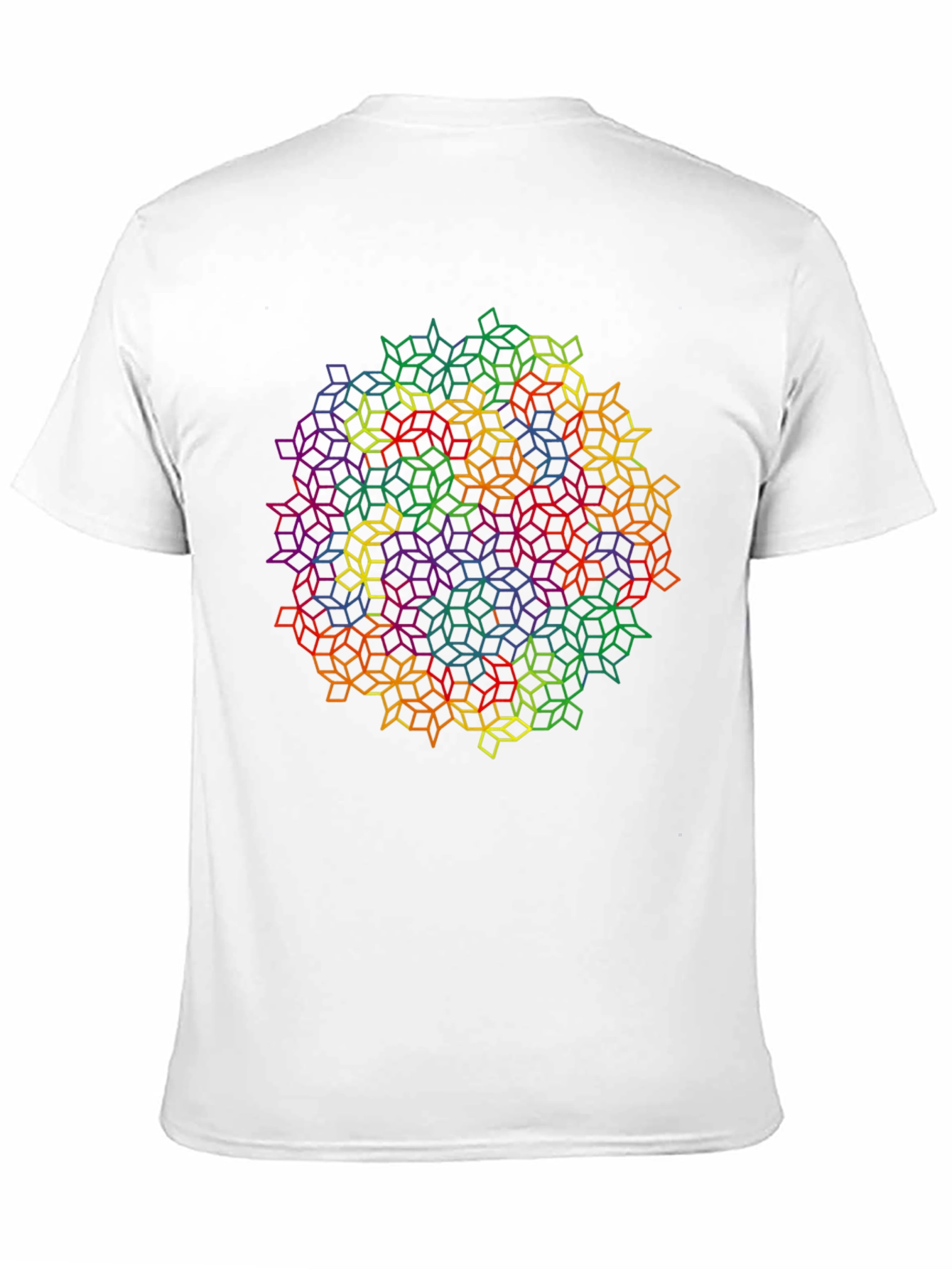 Black Geometric Rainbow Cube Pattern Black T-Shirt view 11