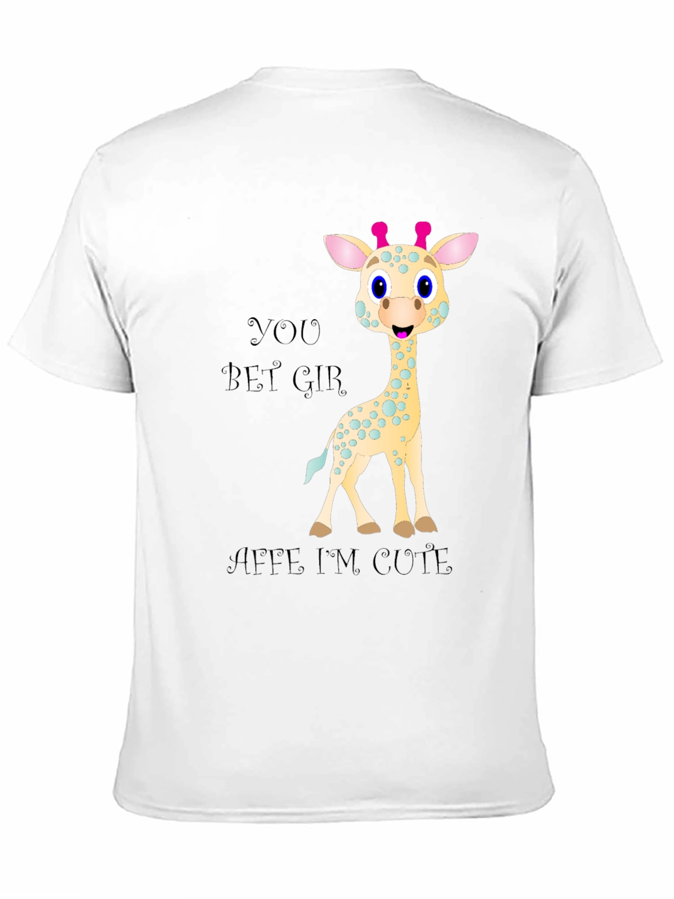 Black Cute Giraffe Cartoon Black T-Shirt view 11