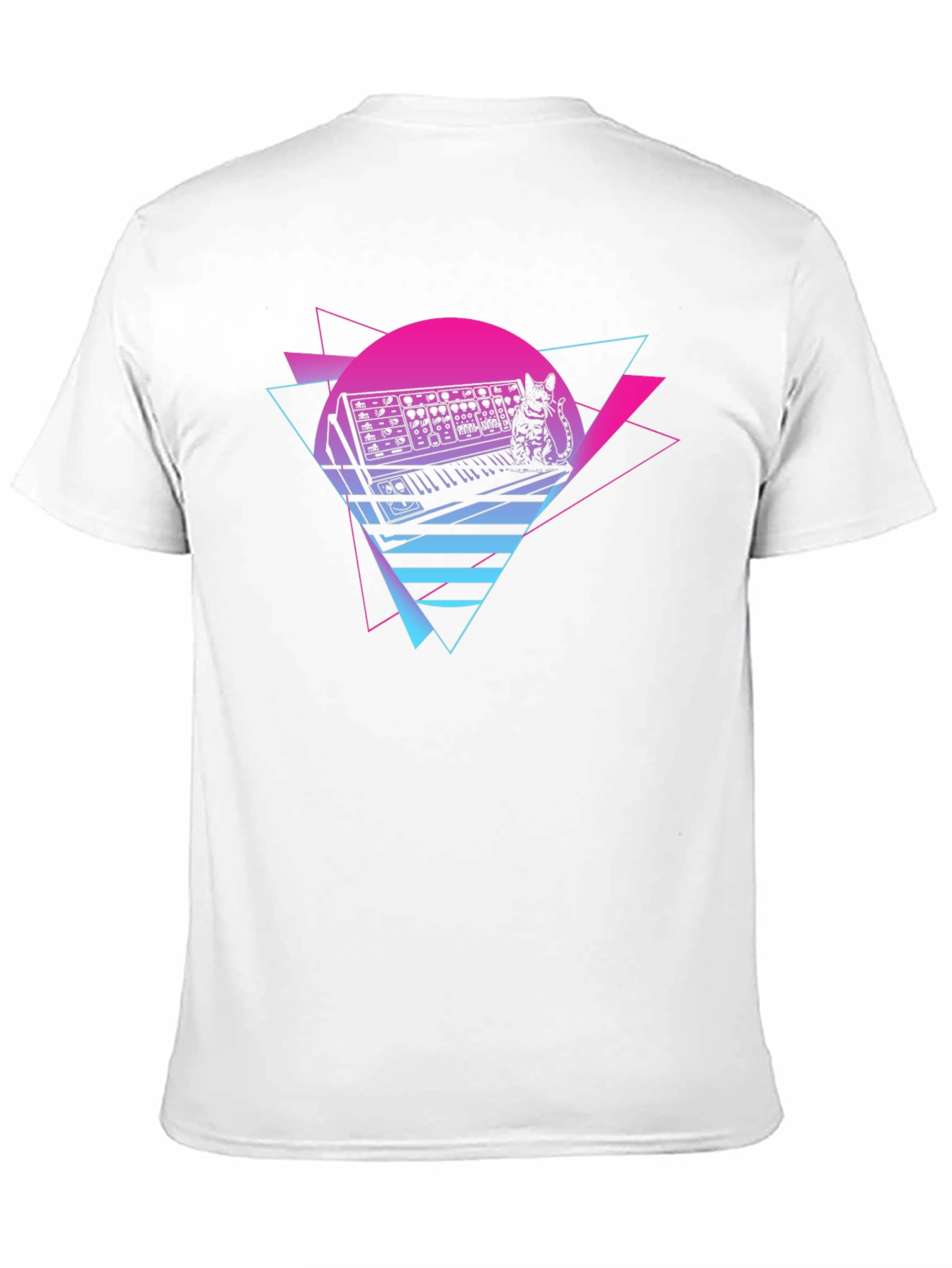 Black Synth Cat T-Shirt - Retro Wave Style view 11