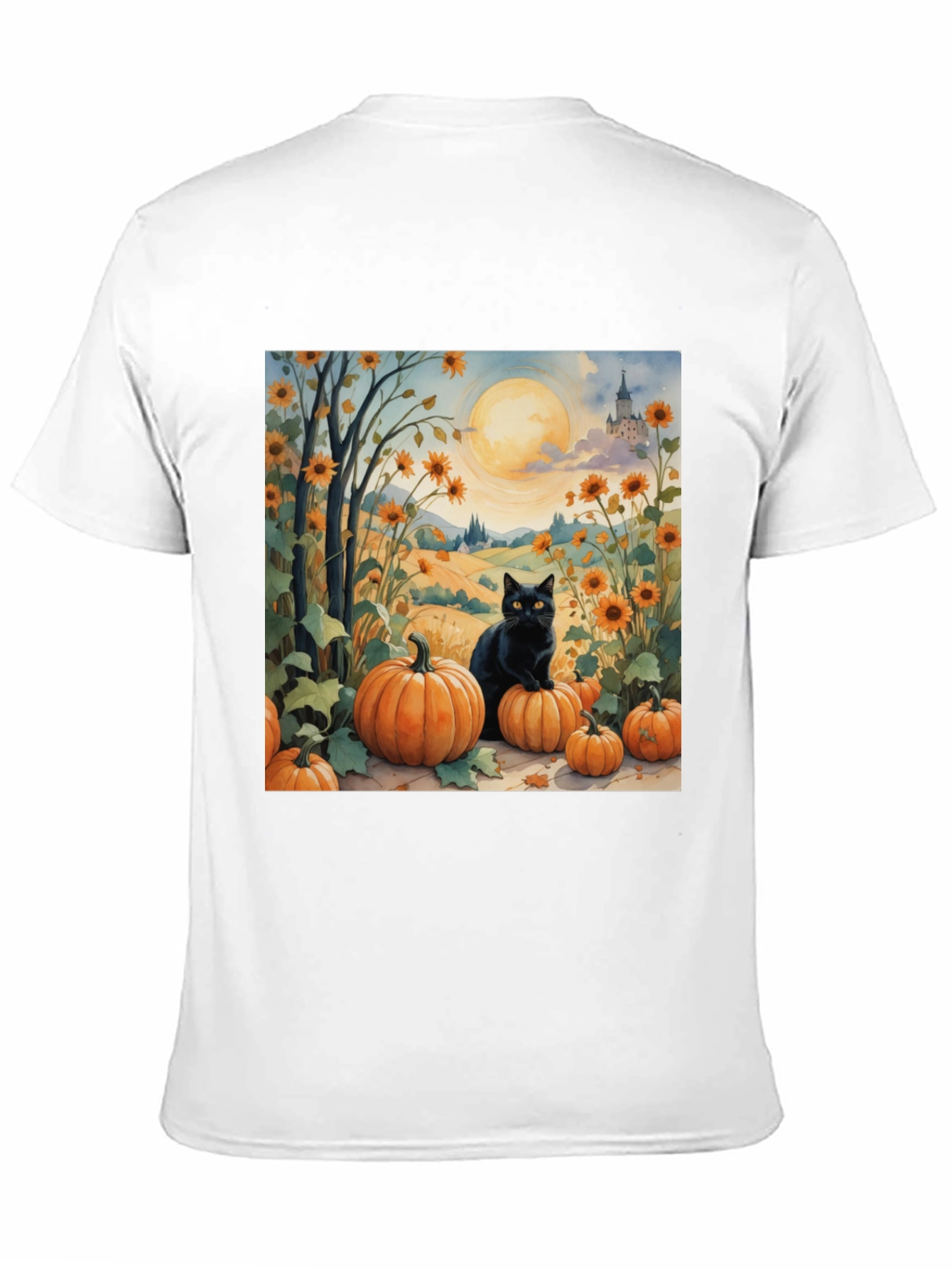 Black Halloween Black Cat Pumpkin Patch T-Shirt view 11
