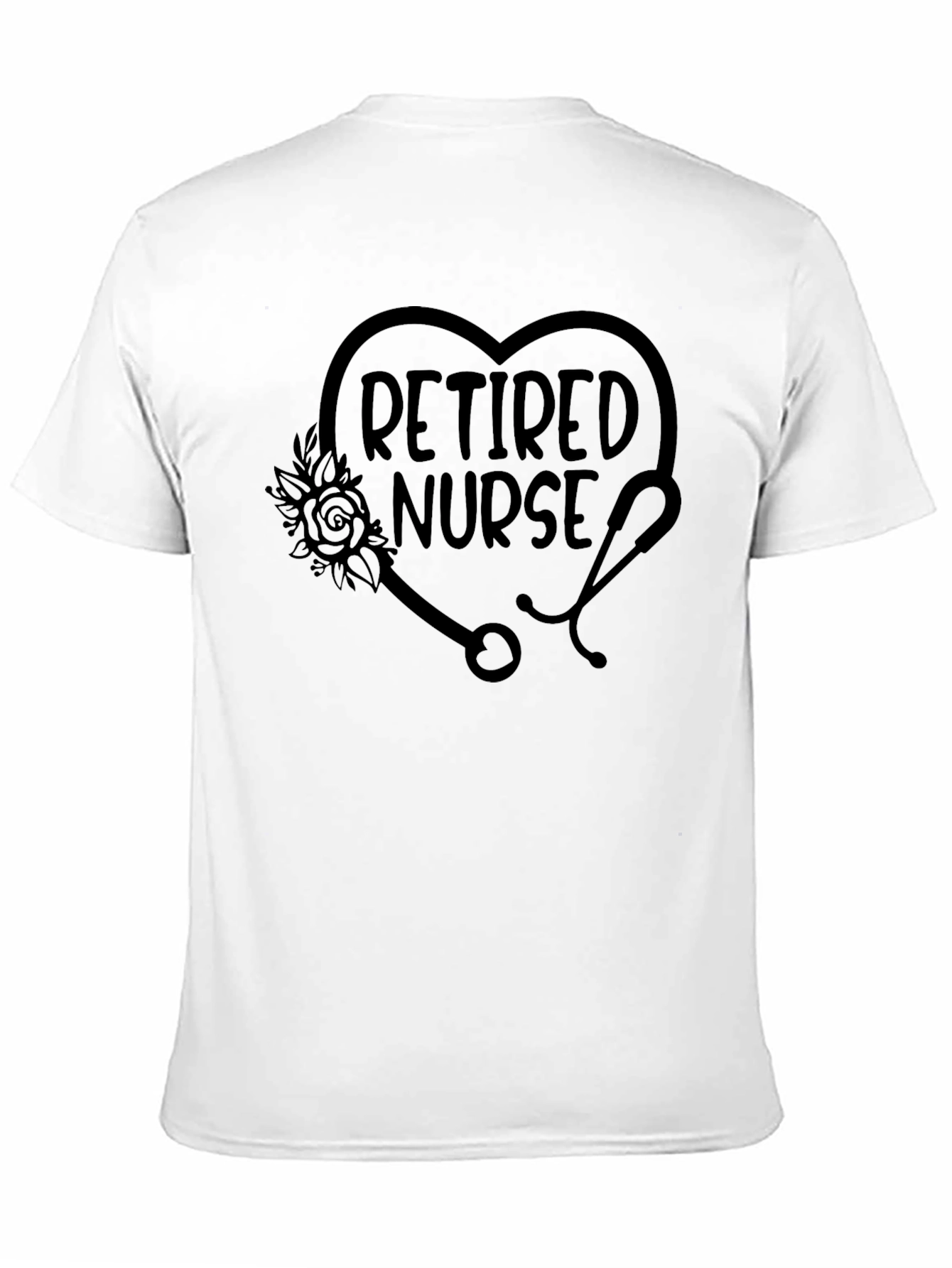 Black Retired Nurse T-Shirt - Floral Stethoscope Heart Tee view 11