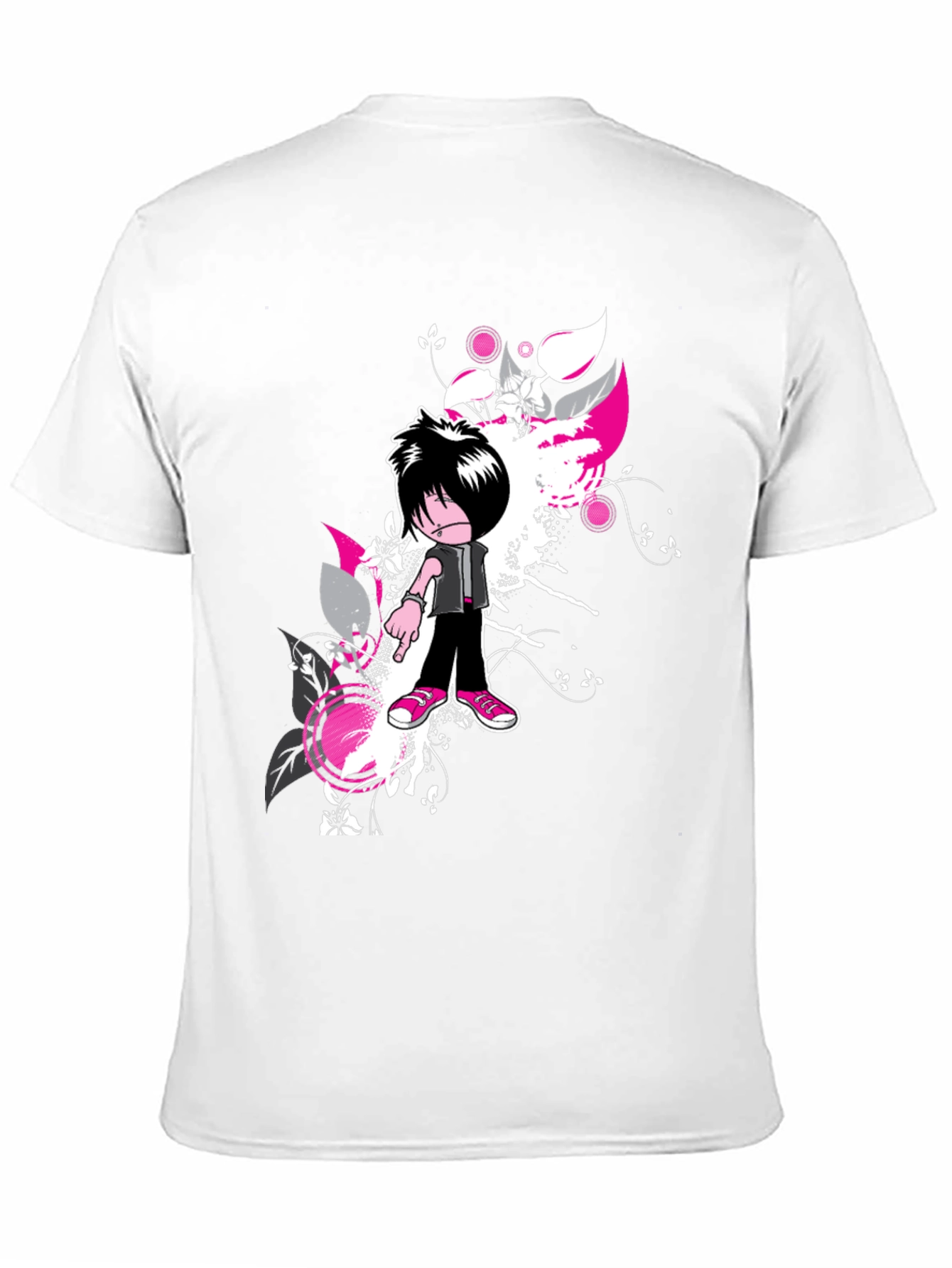 Black Emo Cartoon Graphic Black T-Shirt view 11