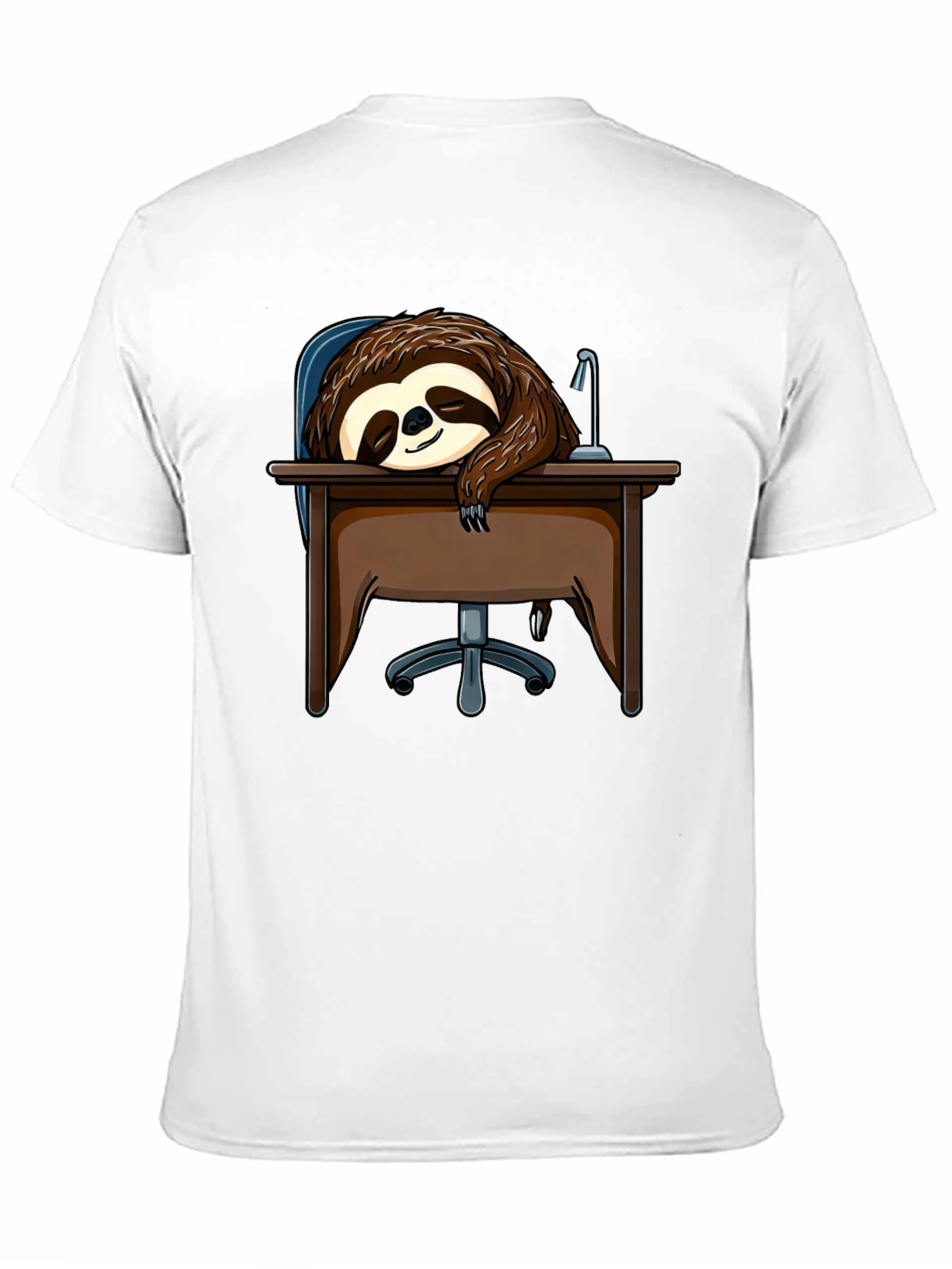 Sleeping Sloth on Desk T-Shirt - Funny Lazy Animal Tee - 11