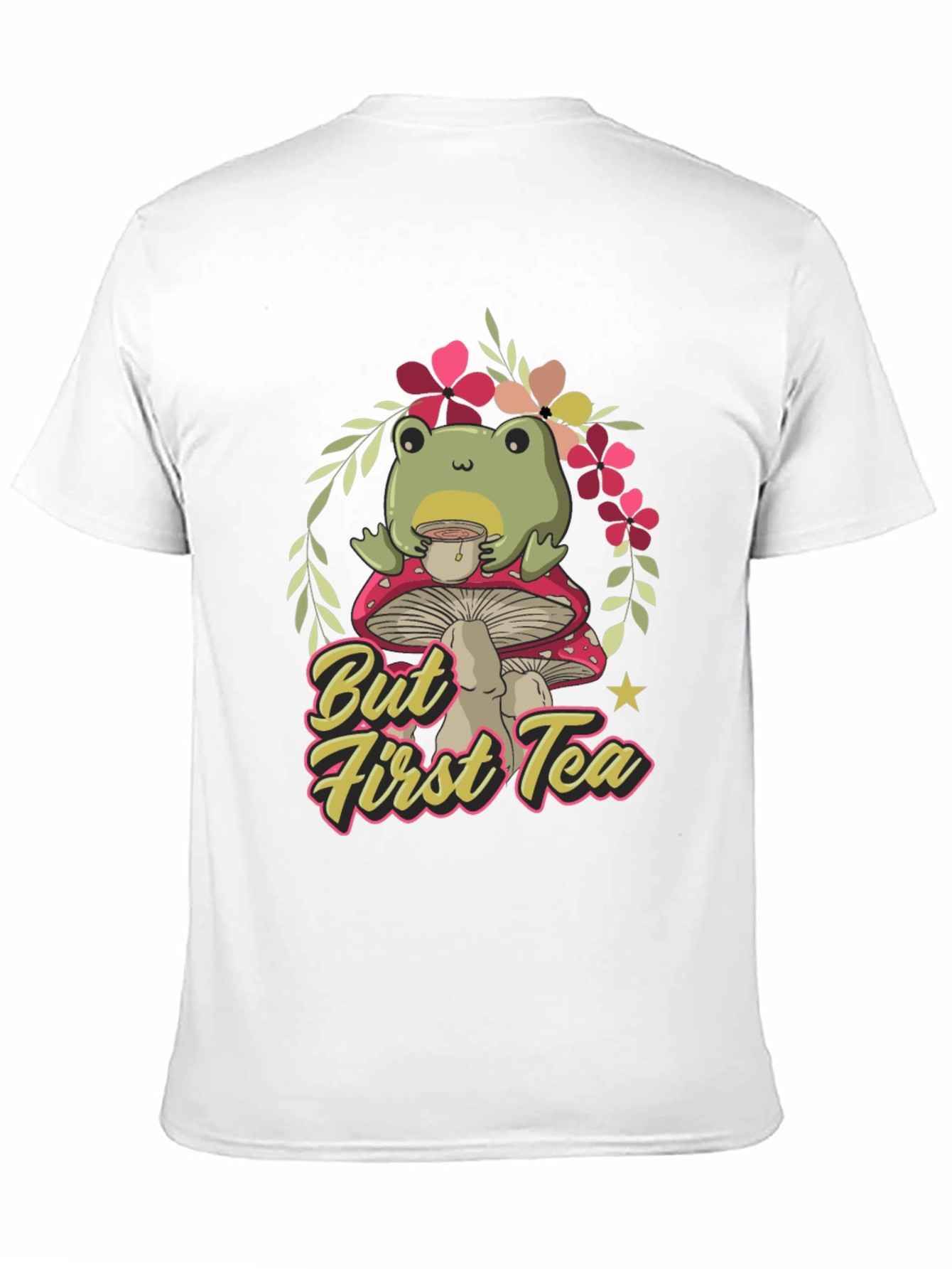 Black Frog Sipping Tea on Mushroom T-Shirt view 11
