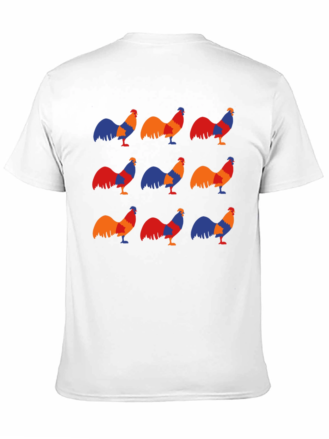 Black Rooster Pattern T-Shirt - Casual Black Tee view 11