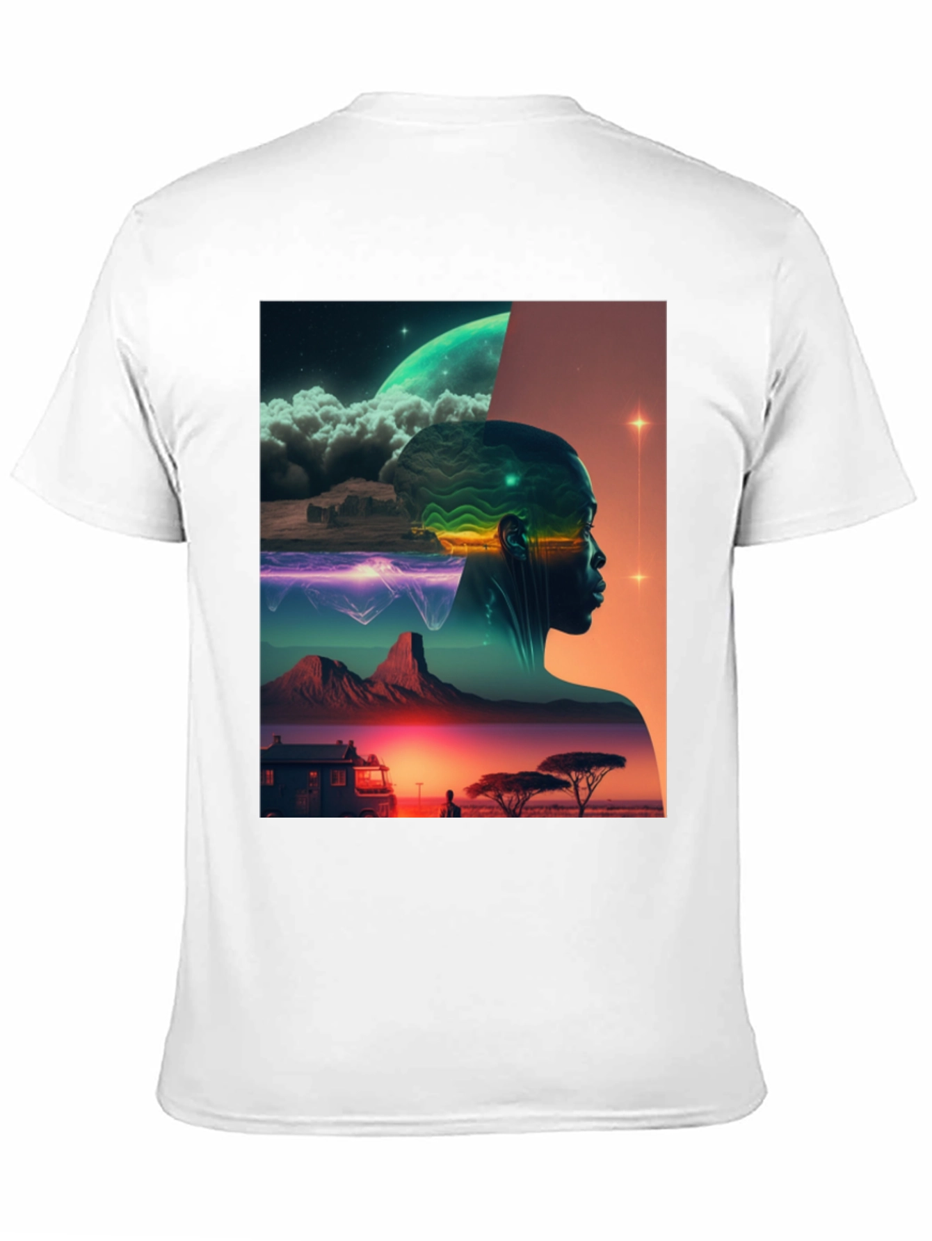 Black Afrofuturism Graphic Tee - Sci-Fi Landscape Black T-Shirt view 11