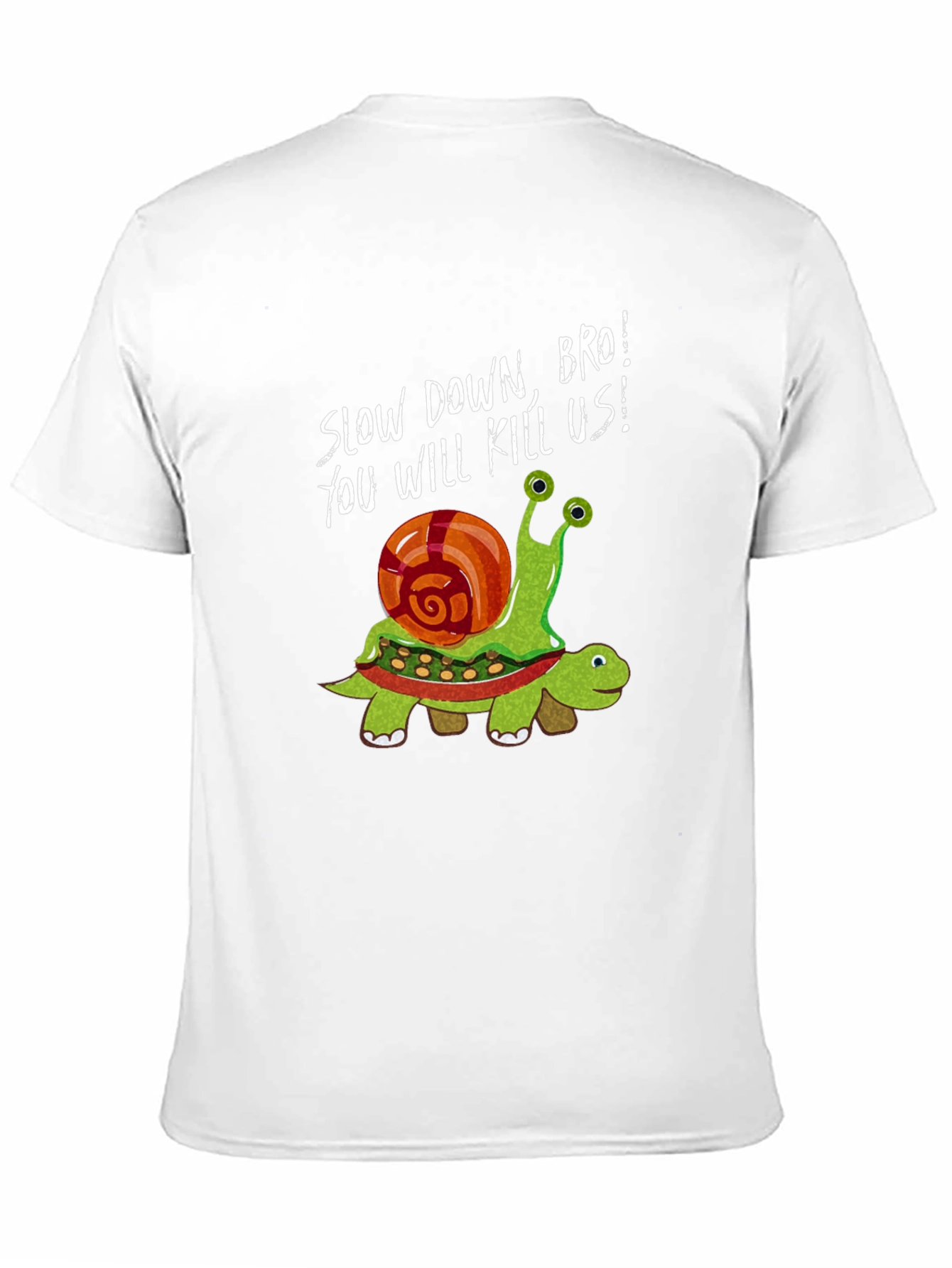 Black Funny Snail Riding Turtle Graphic Tee - Slow Down Bro! view 11