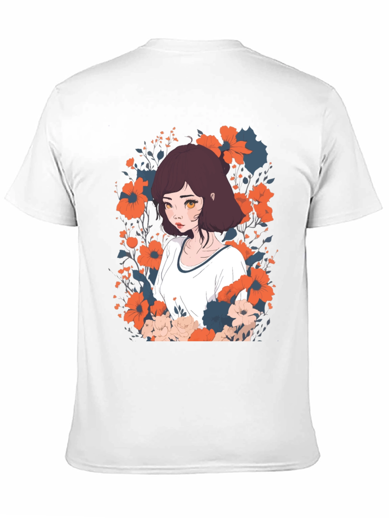 Black Floral Anime Girl Graphic Tee - Unisex Black T-Shirt view 11
