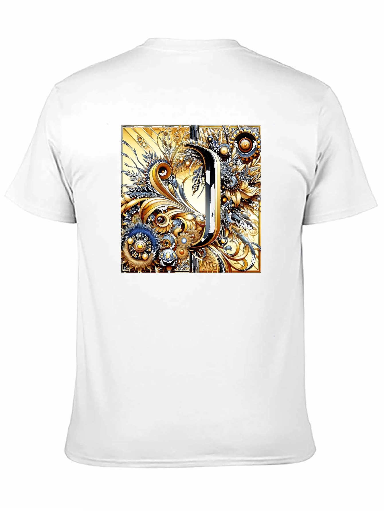 Black Steampunk Letter J T-Shirt - Ornate Floral Design view 11