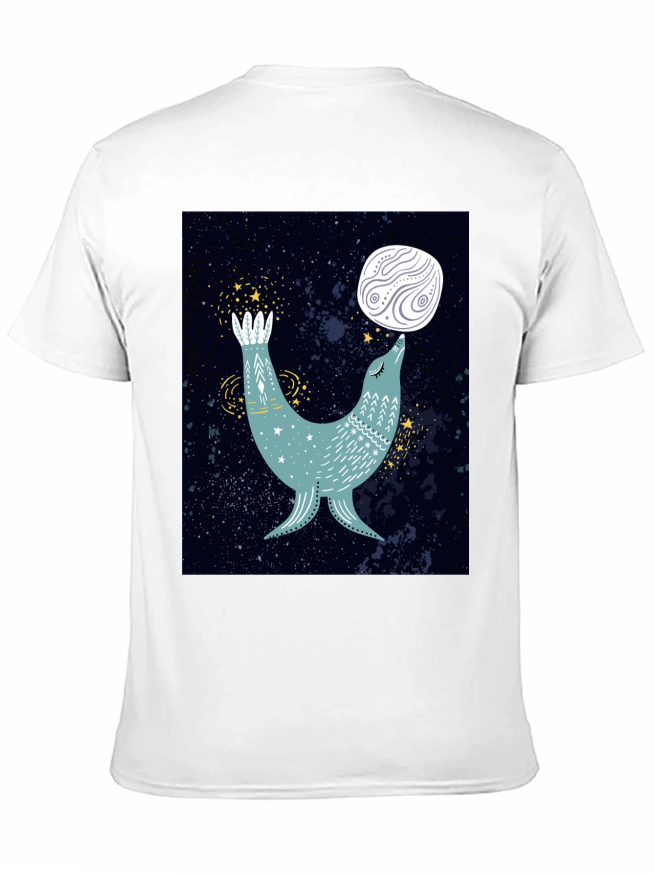 Black Cosmic Seal T-Shirt - Celestial Animal Design view 11