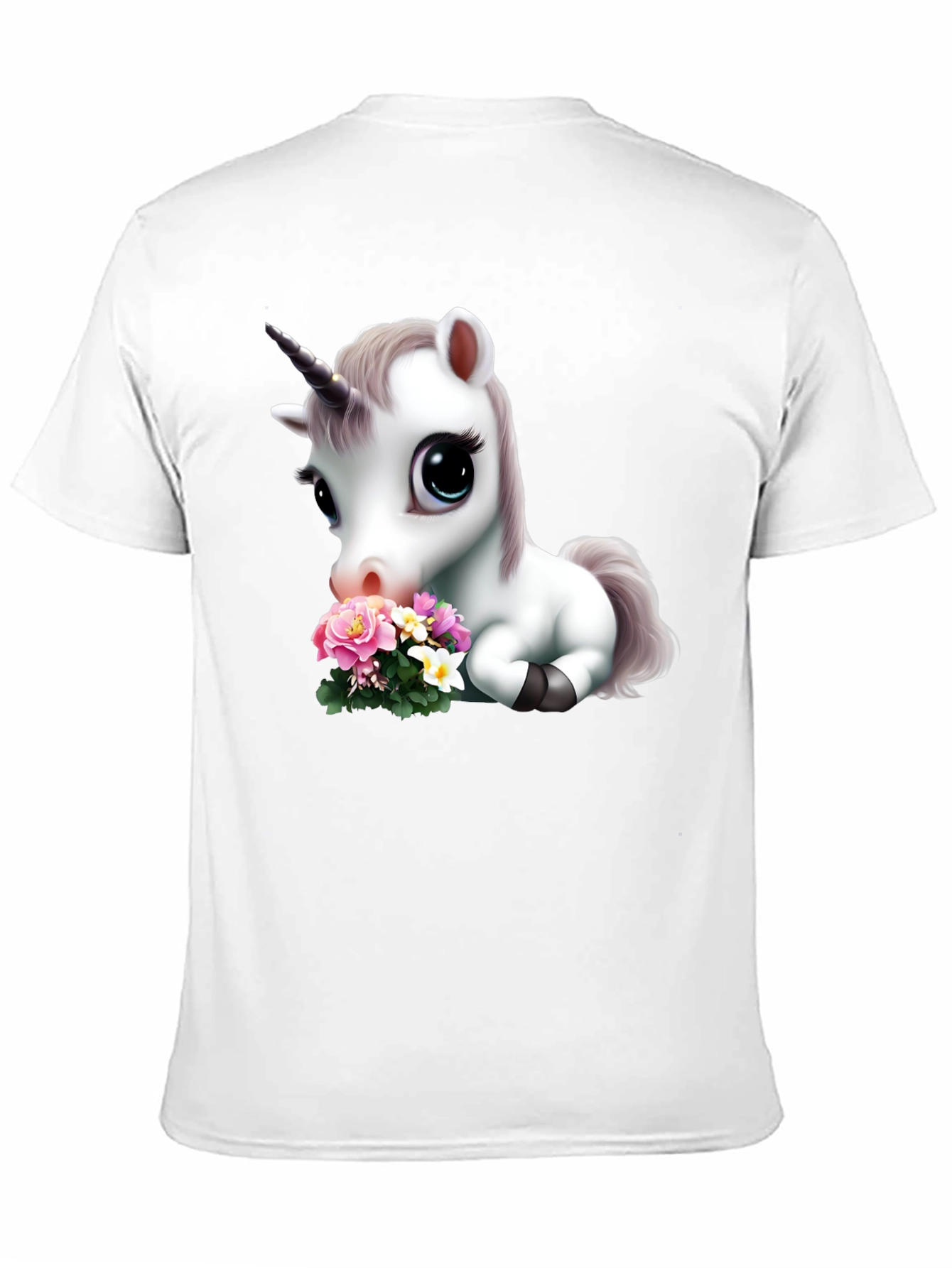 Black Cute Unicorn with Flowers Graphic T-Shirt view 11