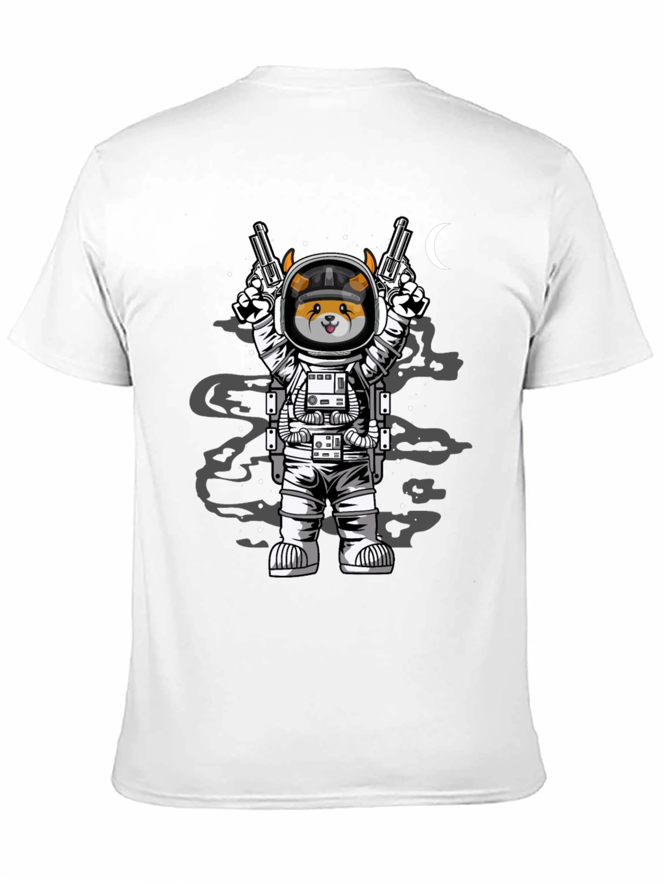 Black Space Dog T-Shirt - Astronaut Doge with Guns view 11