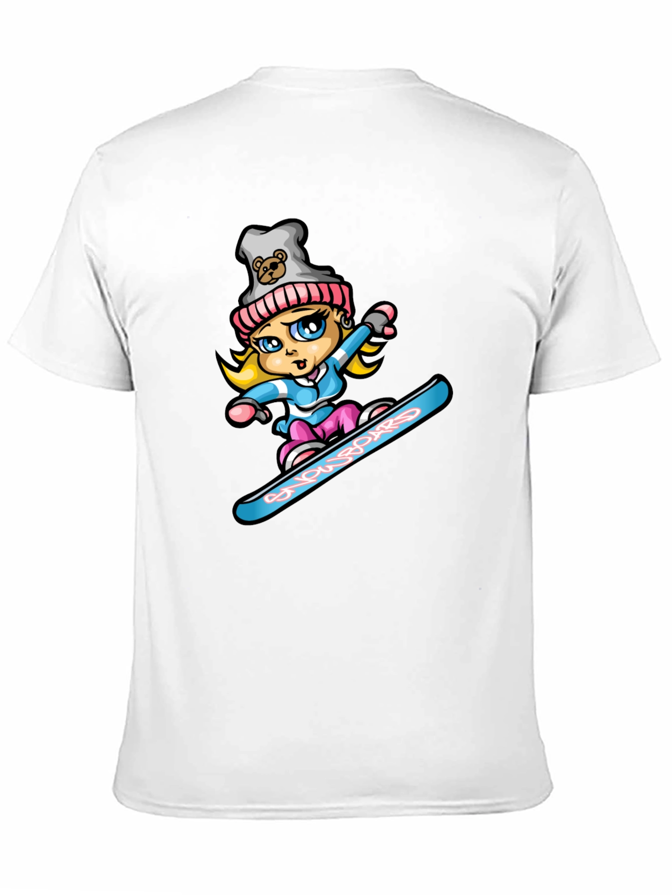 Black Snowboard Girl T-Shirt - Cartoon Graphic Tee view 11