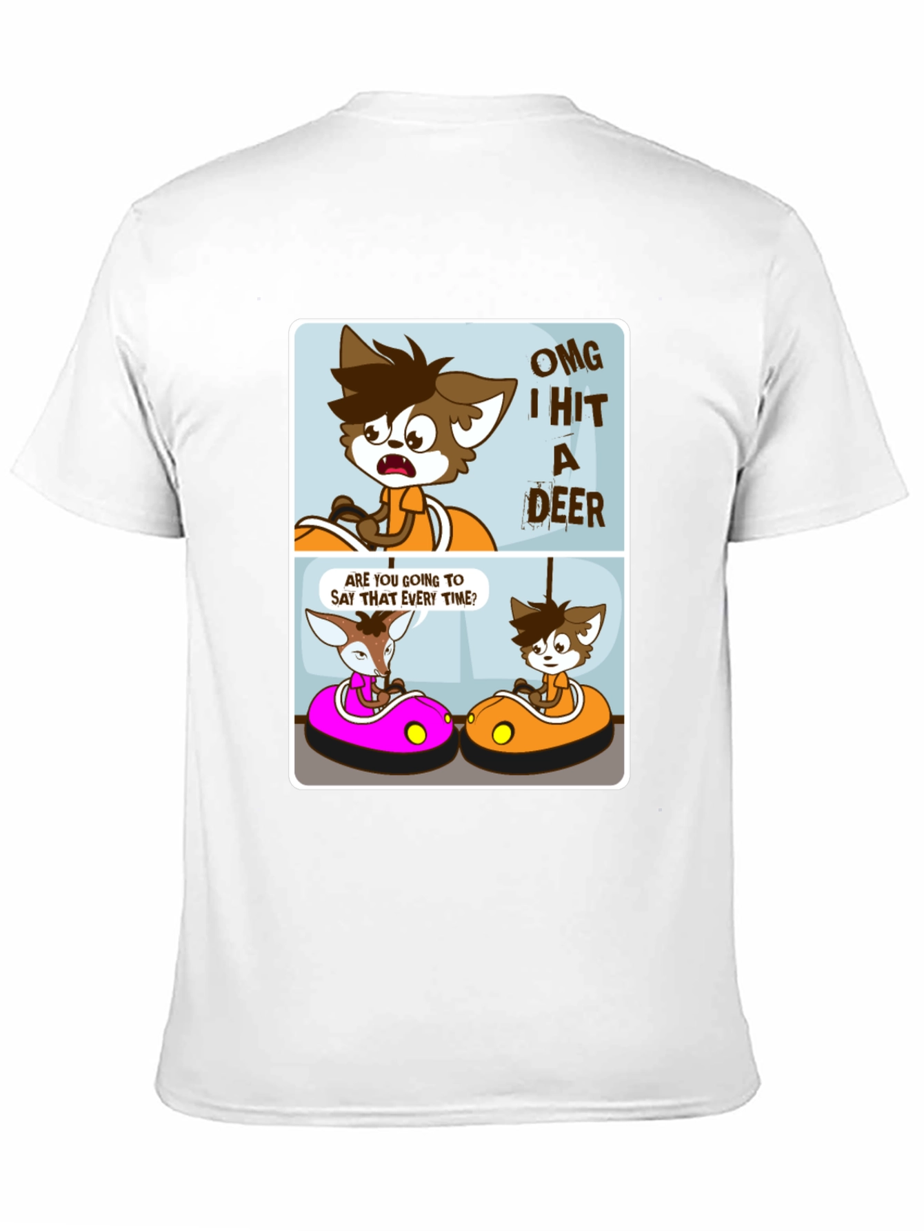Black Cartoon Deer Bumper Cars Black T-Shirt view 11