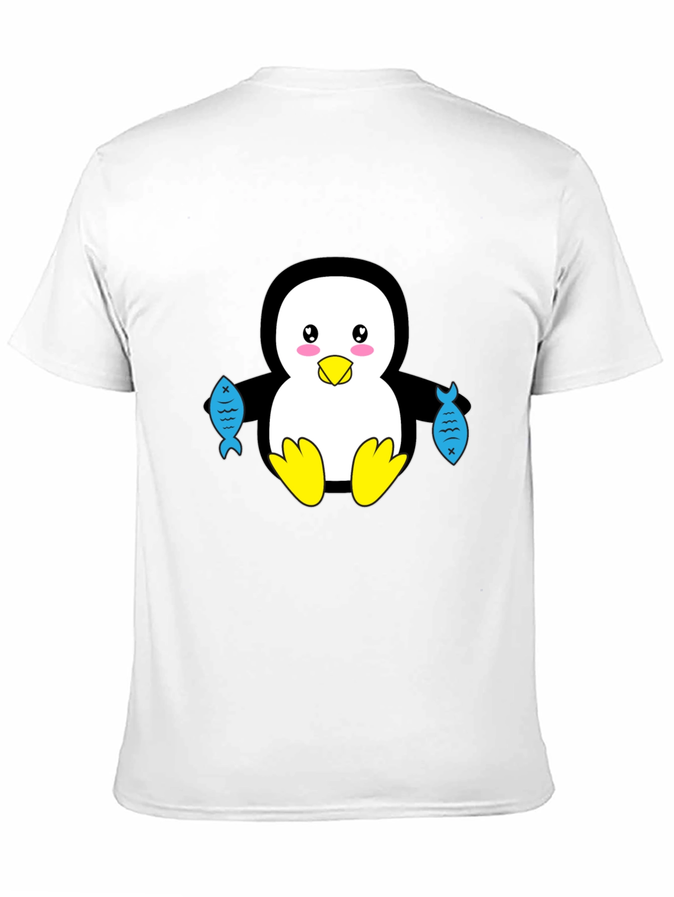 Black Cute Penguin Holding Fish Graphic T-Shirt view 11