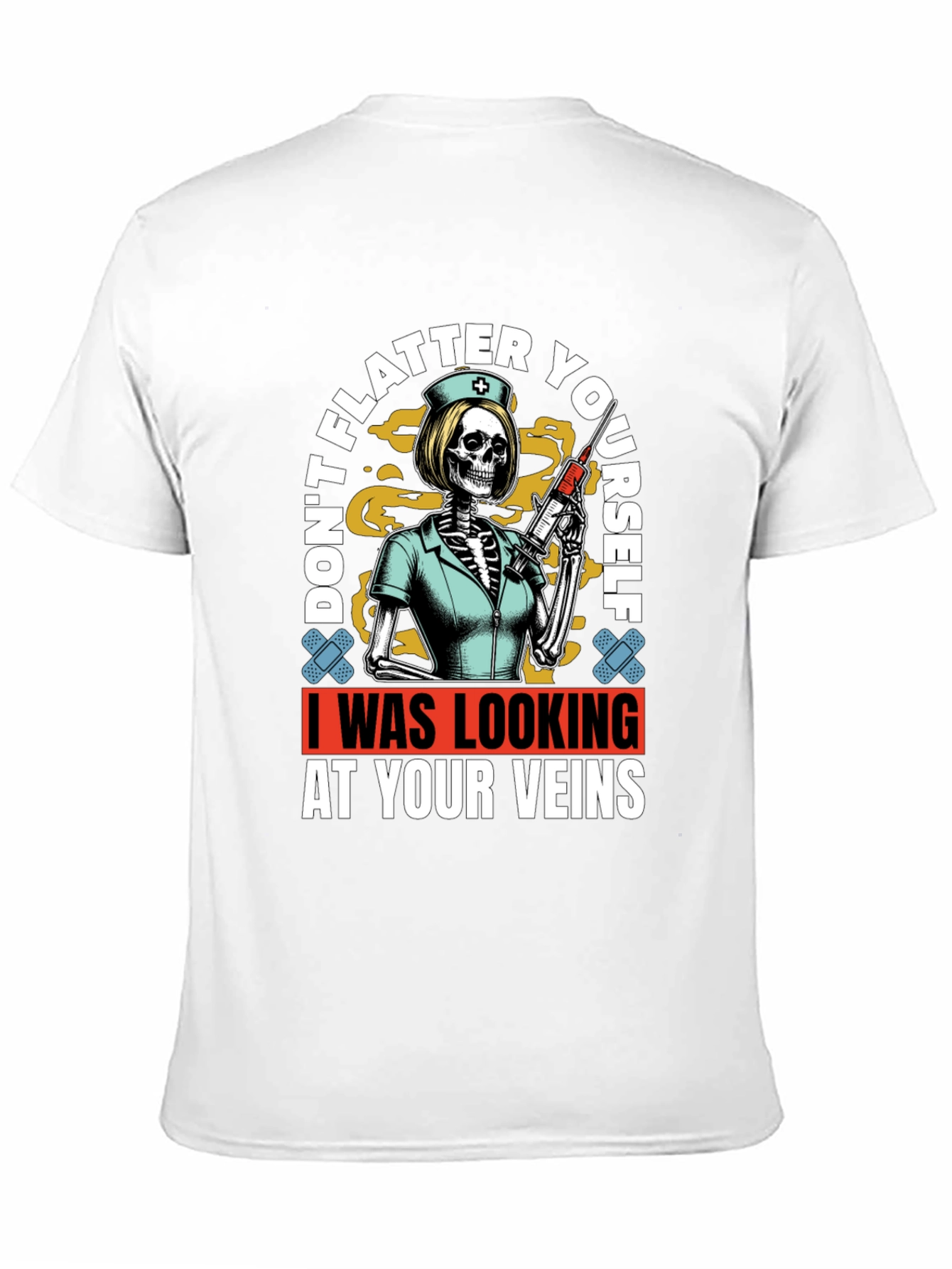 Black Humorous Vein Anatomy Nurse Skeleton Graphic T-Shirt view 11