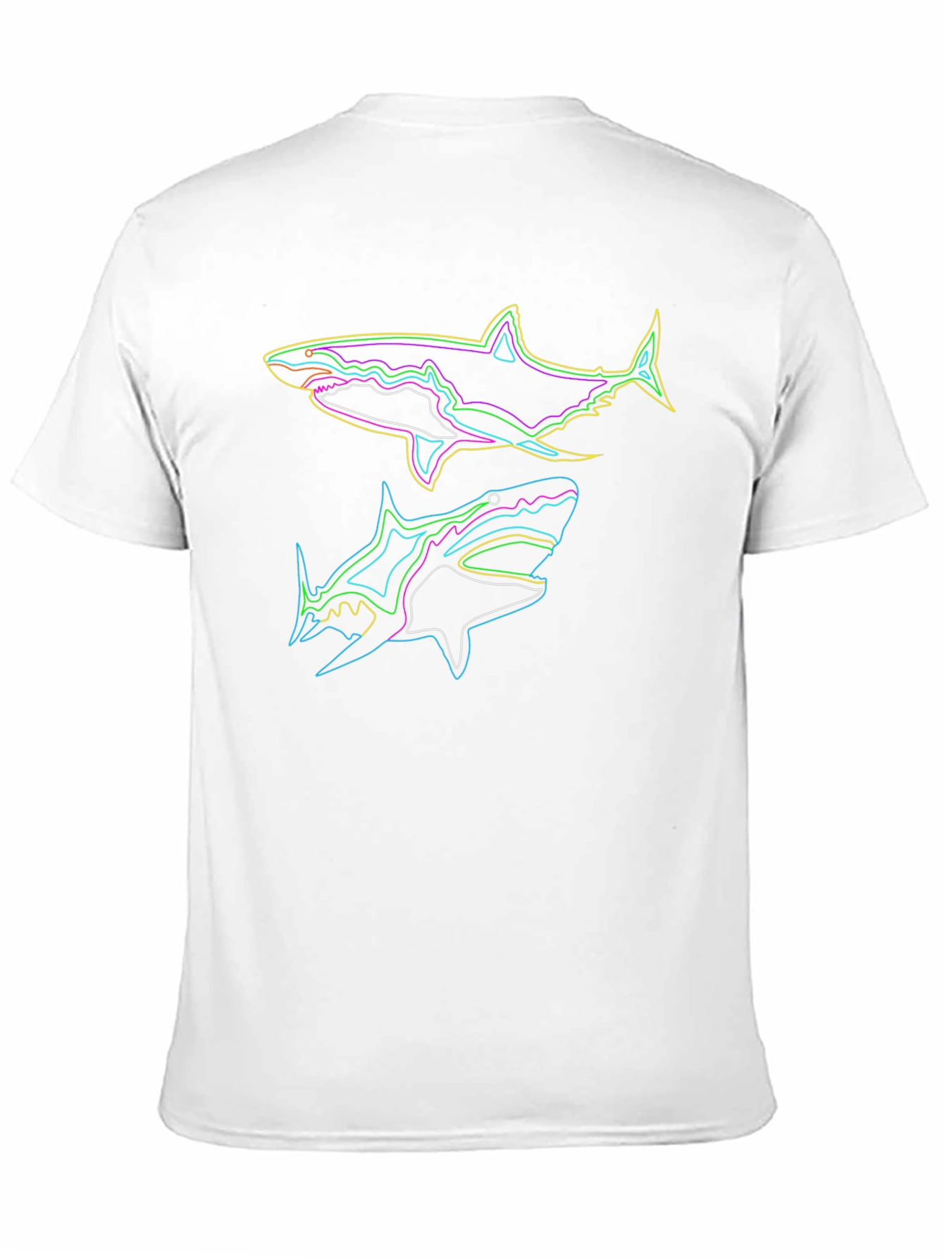 Black Neon Sharks Graphic Black T-Shirt view 11