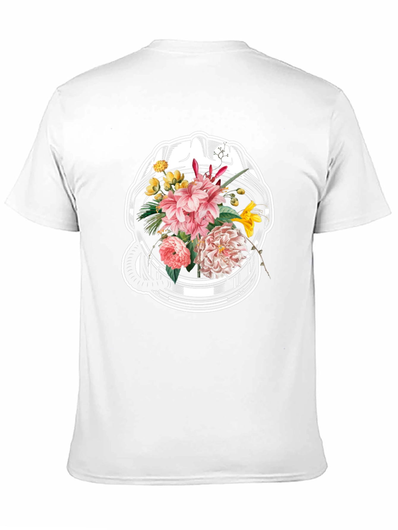Black Floral Astronaut Helmet Graphic Tee - Unique Design view 11