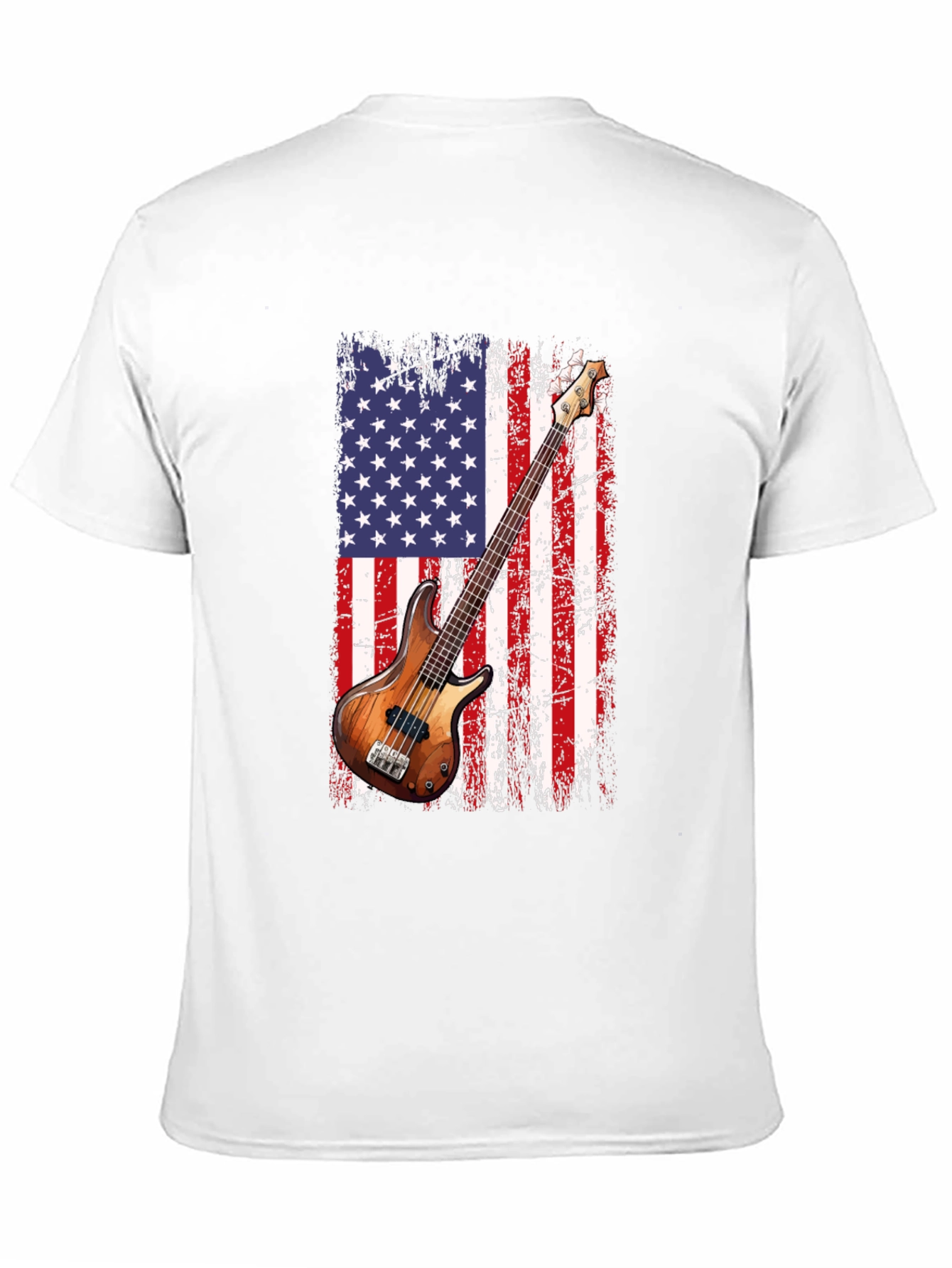 Black USA Flag Bass Guitar T-Shirt view 11