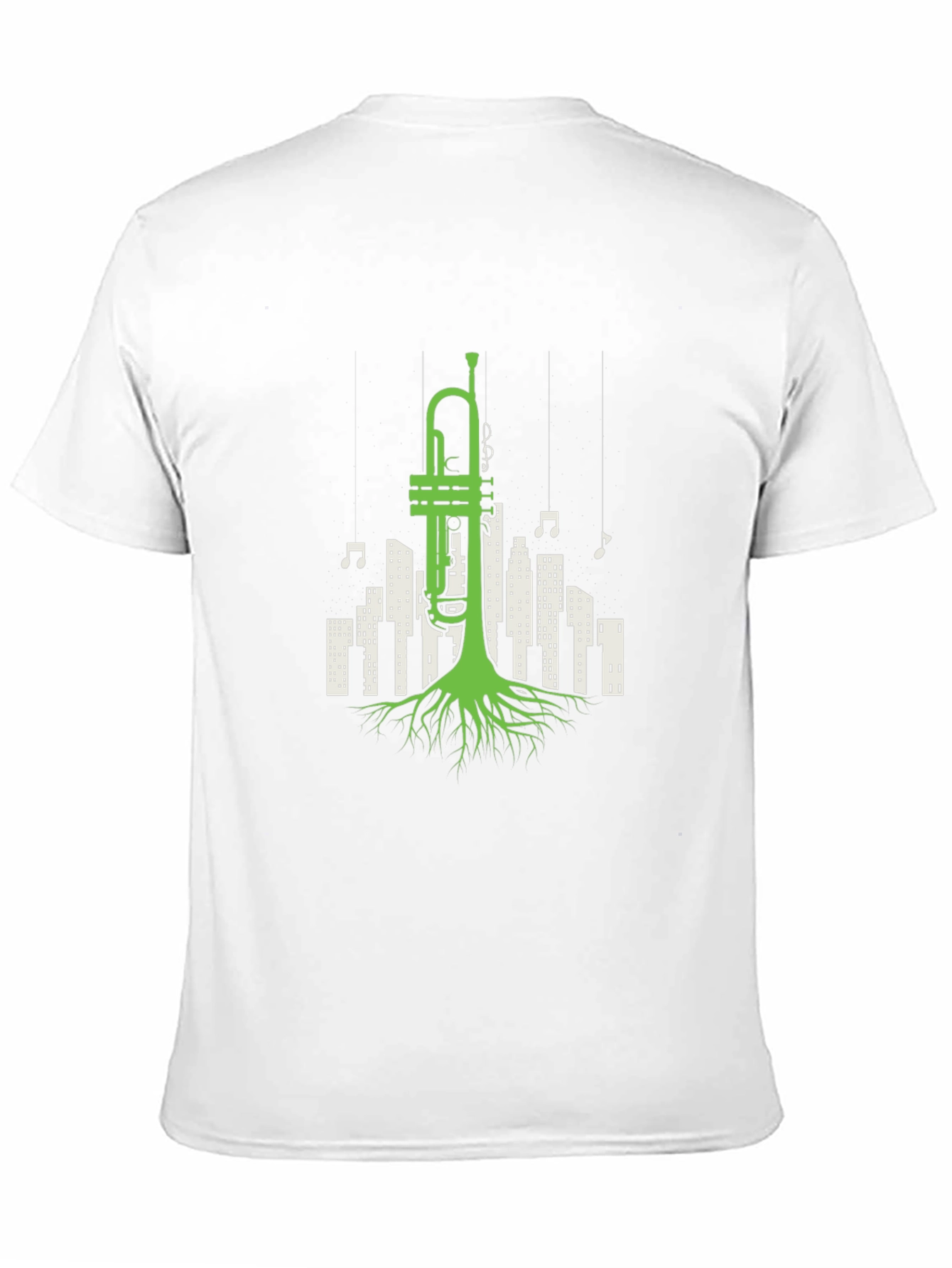 Black Jazz Roots T-Shirt - Trumpet Cityscape Design view 11