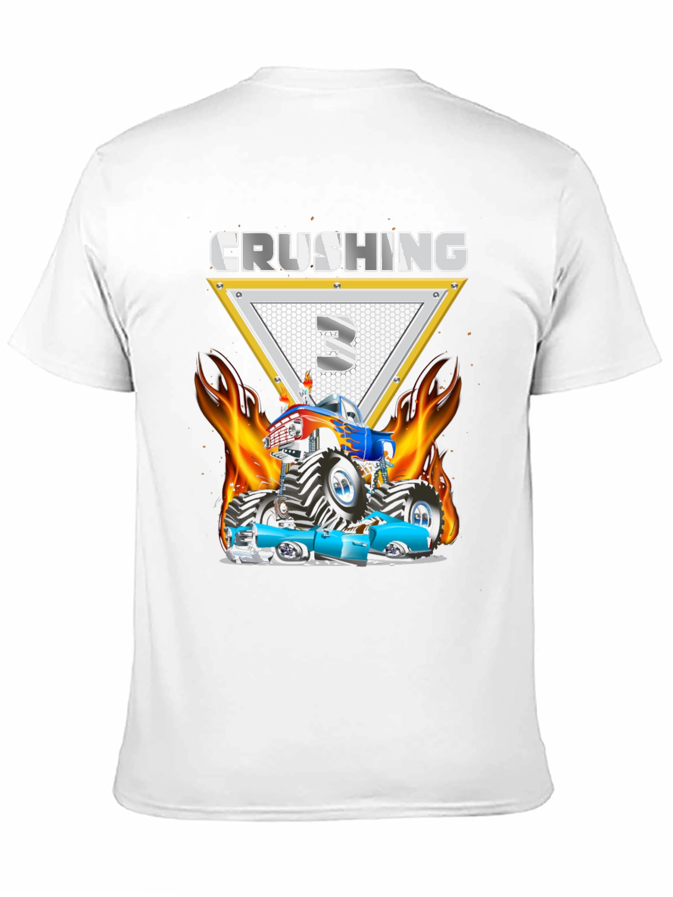 Black Crushing Three Monster Truck Birthday T-Shirt view 11