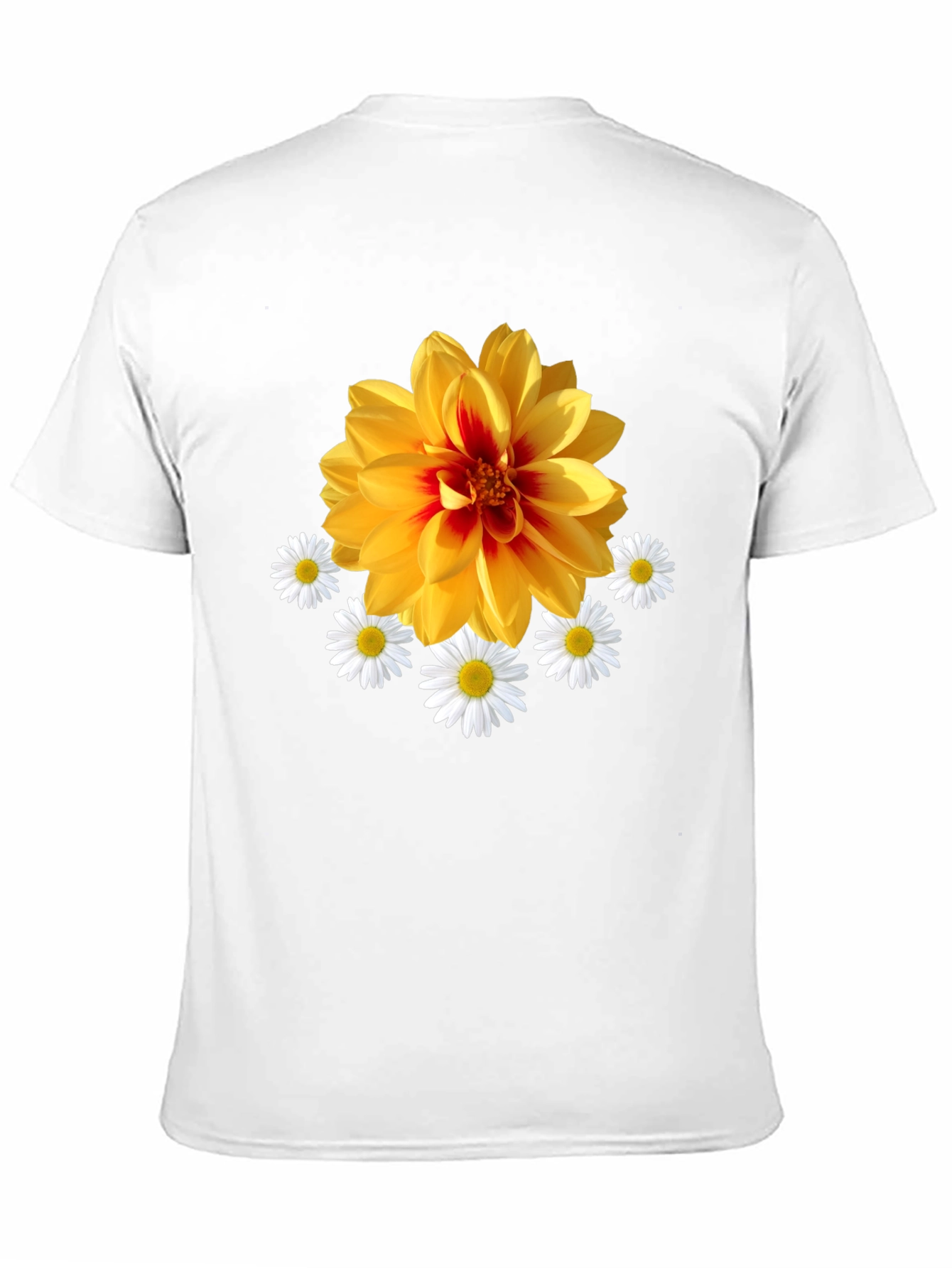 Black Floral Graphic T-Shirt: Yellow Dahlia & Daisies, Black Tee view 11