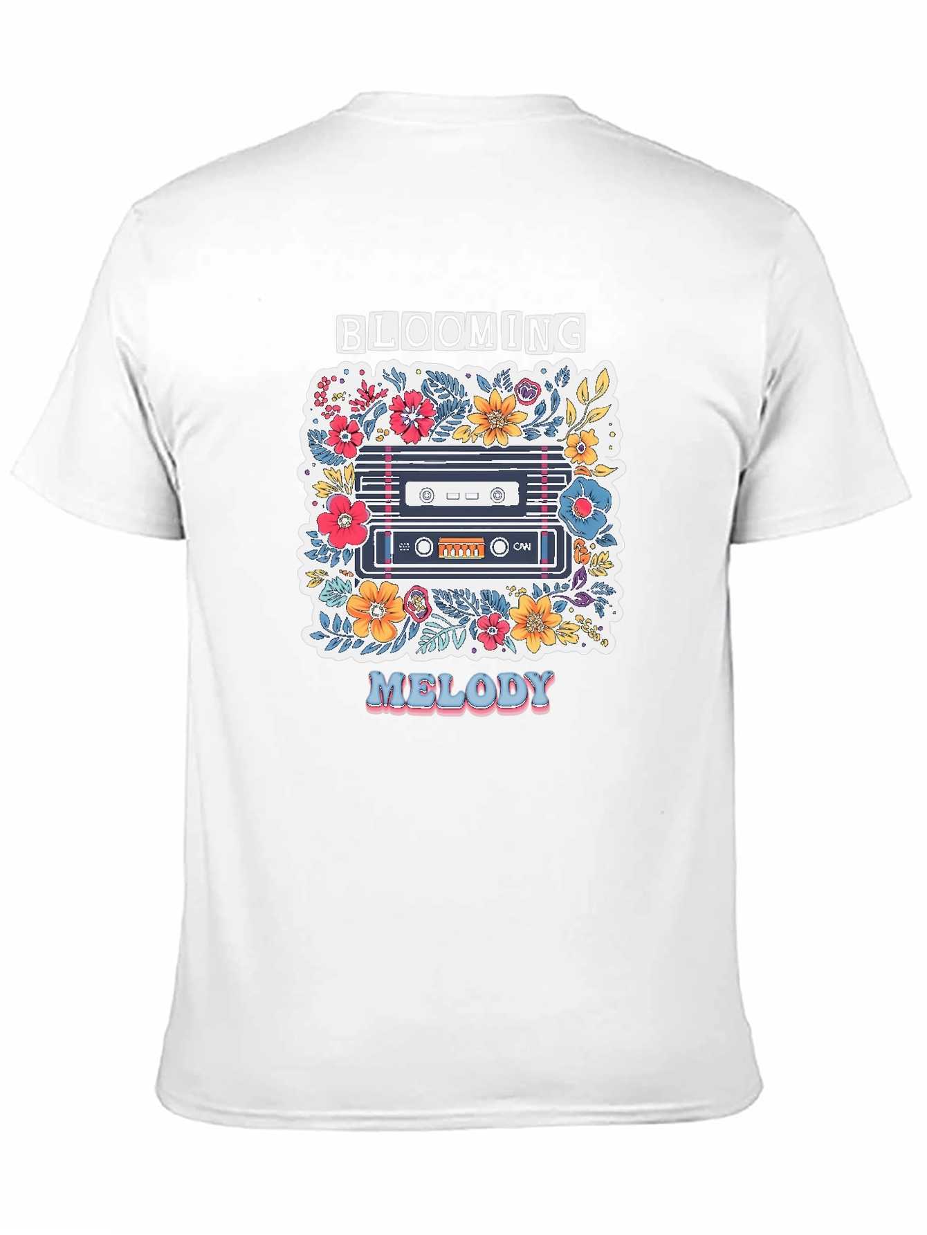 Black Blooming Melody Graphic Tee - Retro Cassette Tape Shirt view 11
