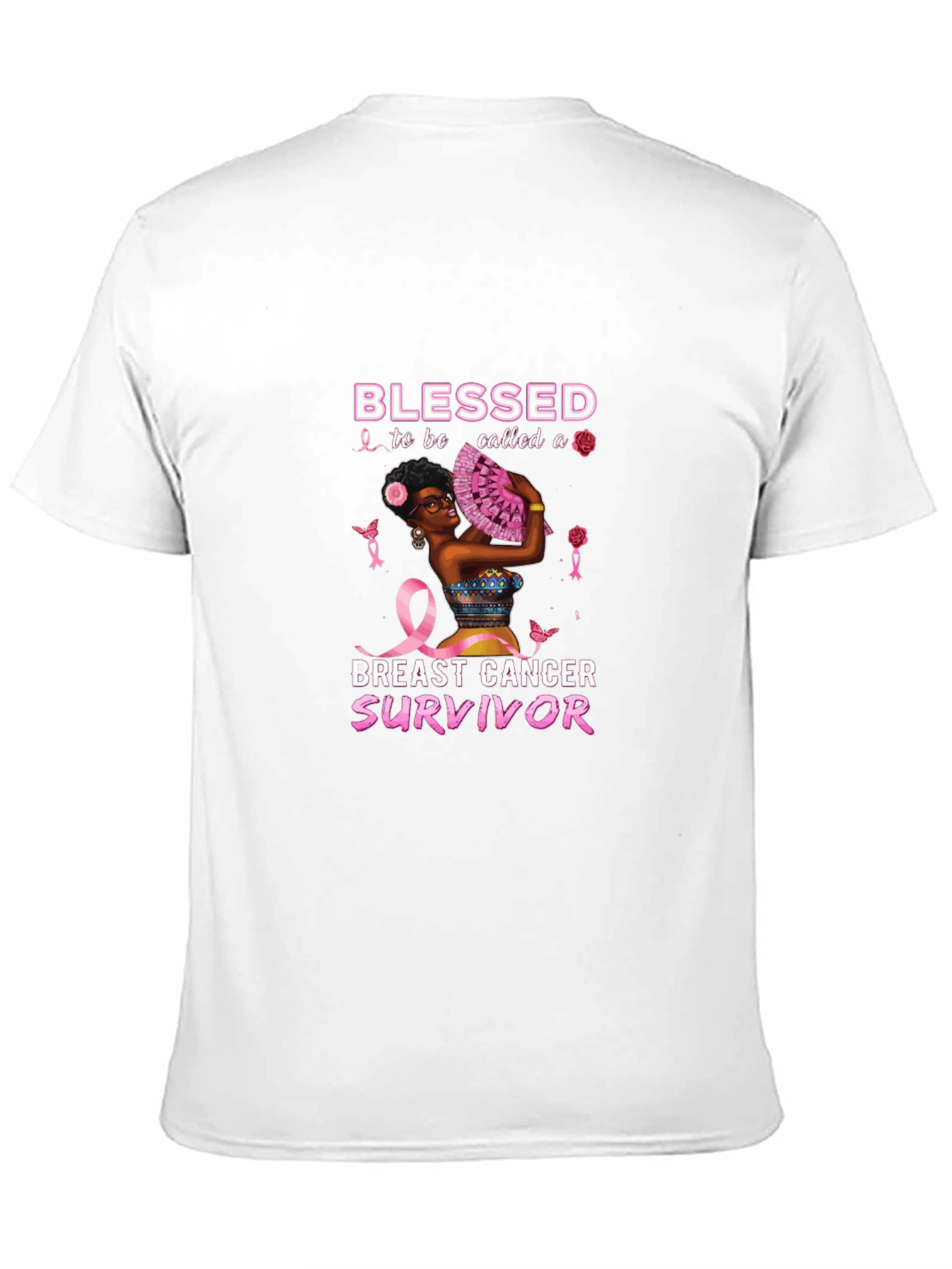 Black Breast Cancer Survivor Blessed Black T-Shirt view 11