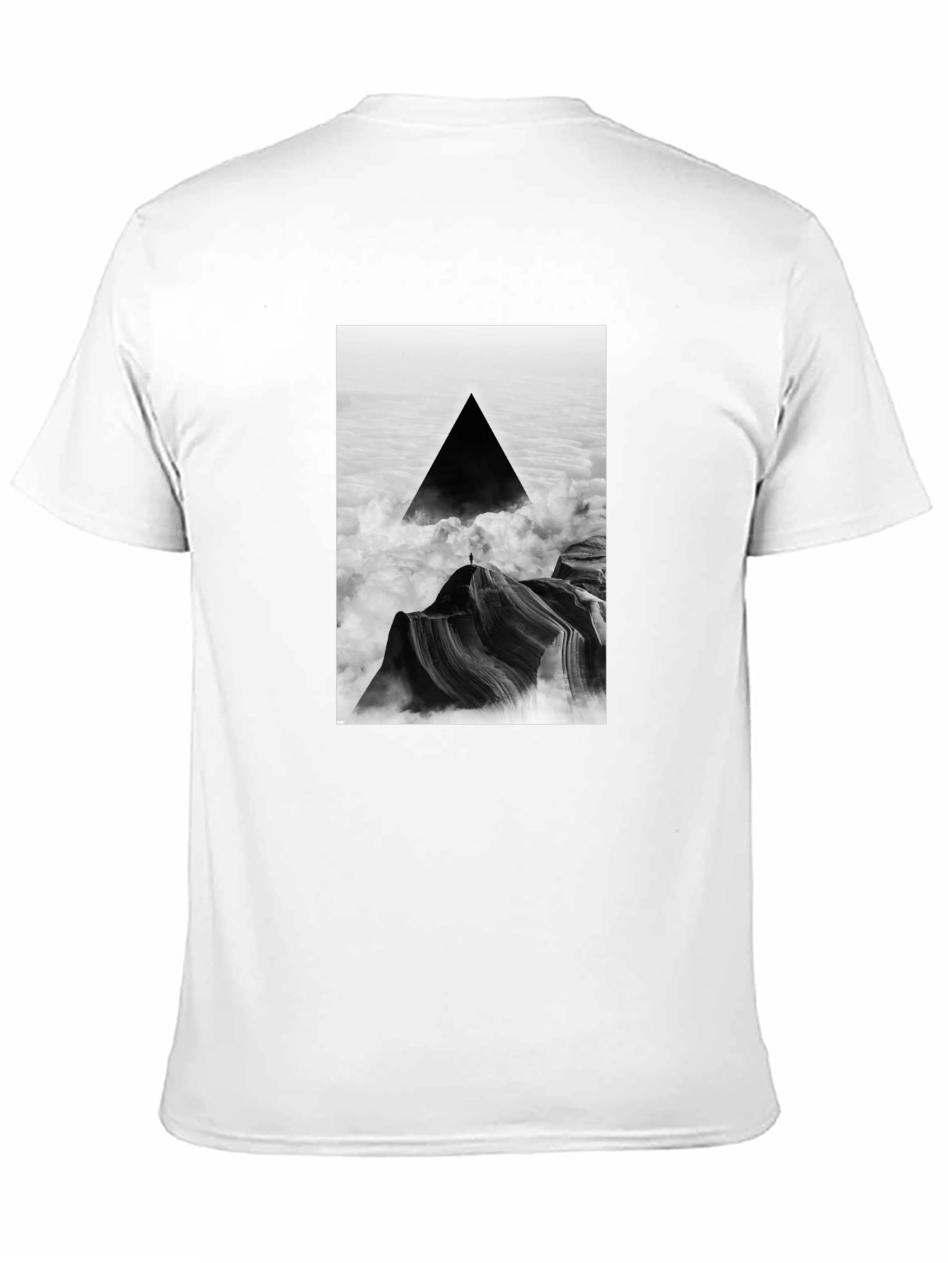 Black Black T-Shirt with Abstract Triangle Mountain Design view 11