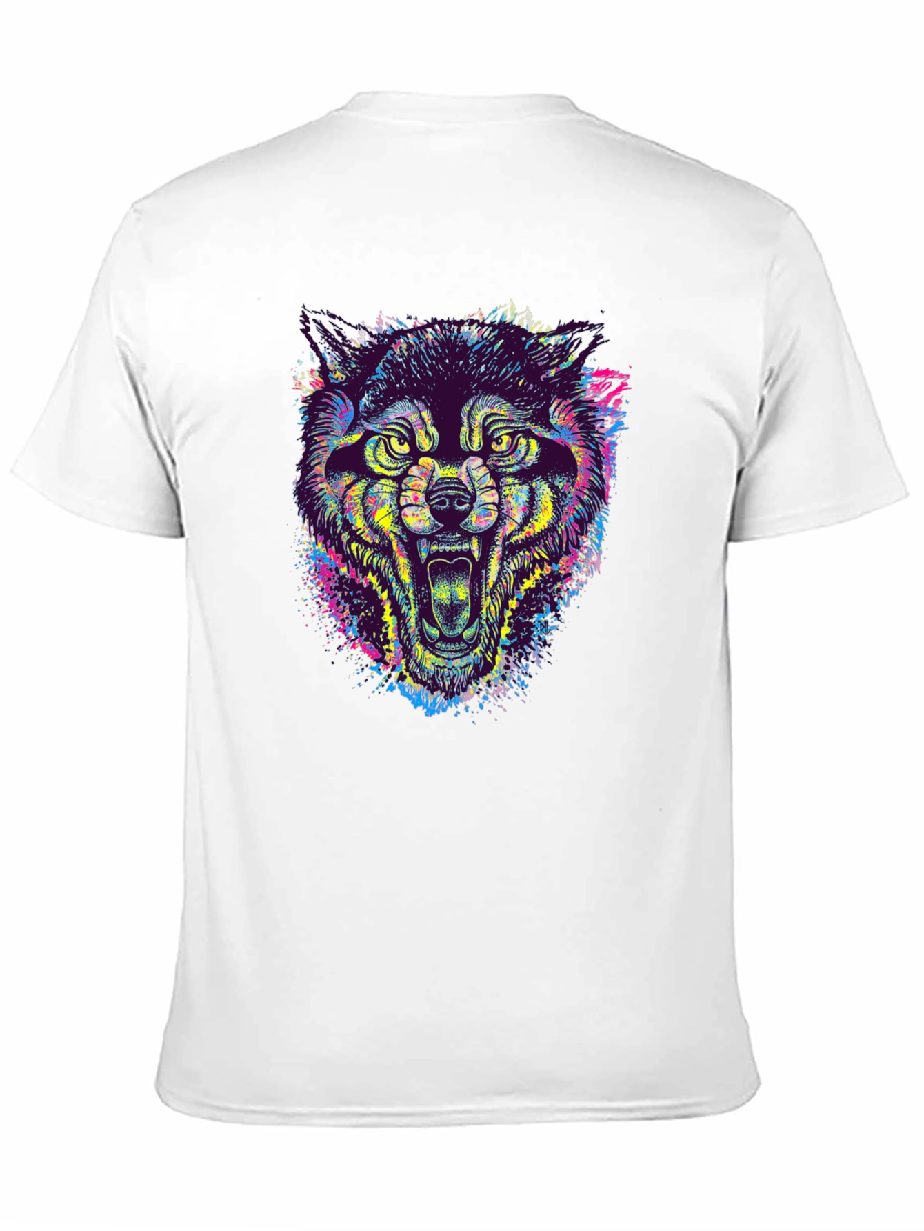 Black Colorful Wolf Graphic Tee - Unique Animal Print T-Shirt view 11