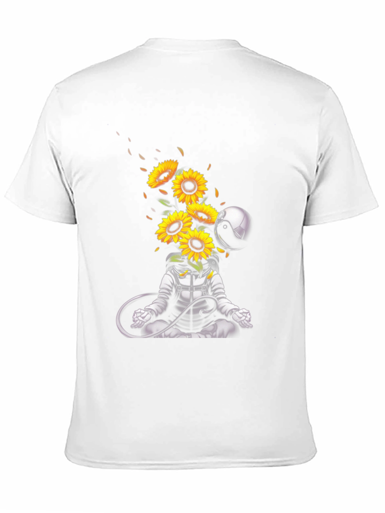 Black Meditating Astronaut with Sunflowers Graphic T-Shirt view 11