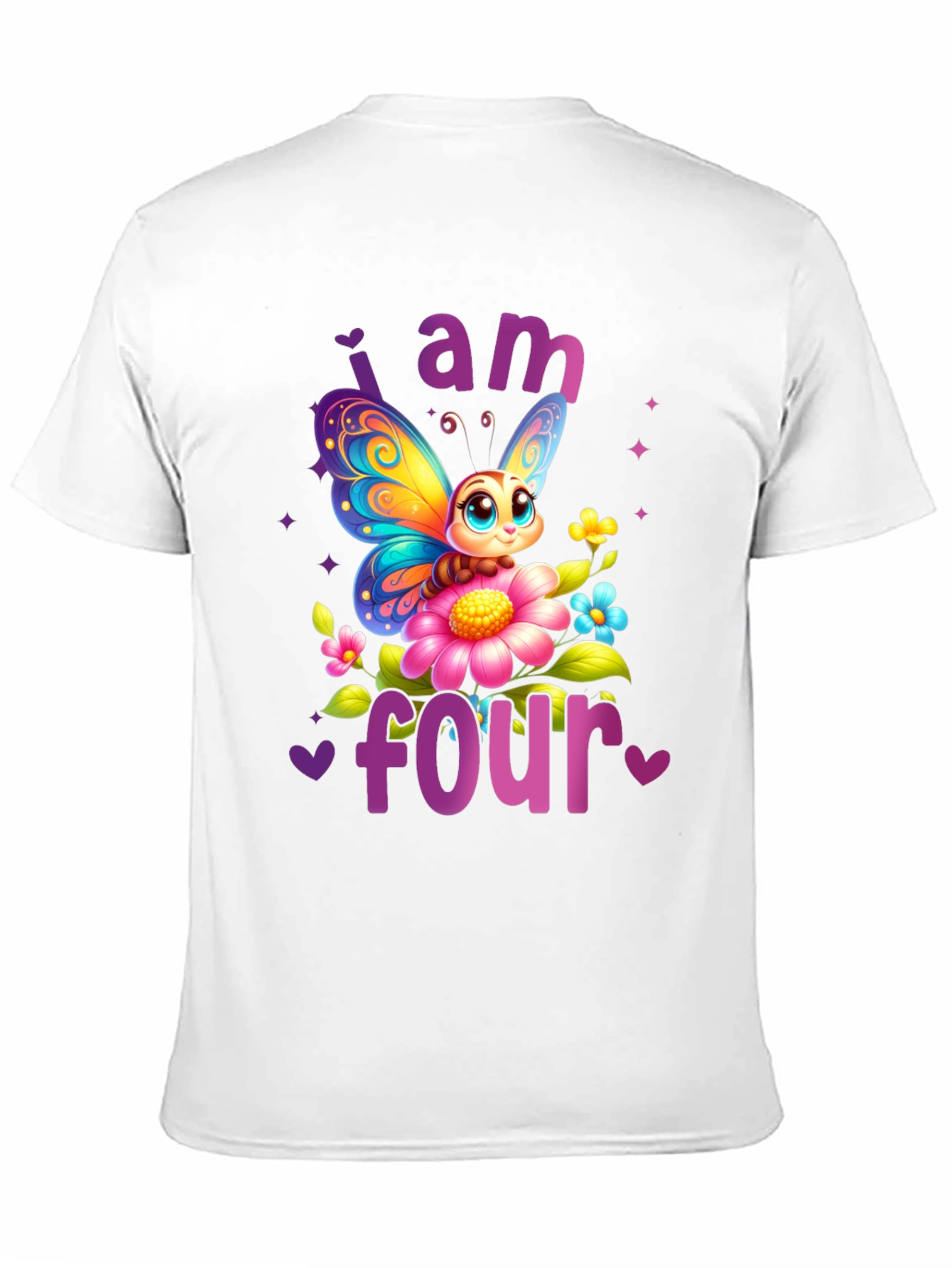 Black Cute Butterfly 4th Birthday T-Shirt view 11